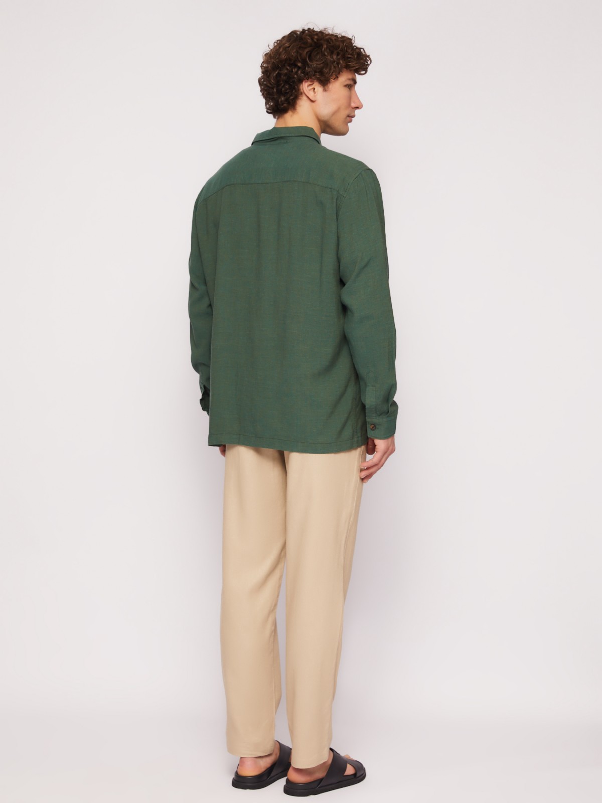 Куртка-рубашка из льна и вискозы zolla 01421214R073, цвет темно-зеленый, размер L - фото 6