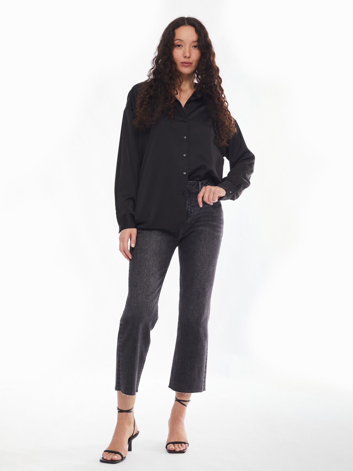 Укороченные джинсы силуэта Flare со средней посадкой zolla 02413714S091, цвет черный, размер 28 - фото 6