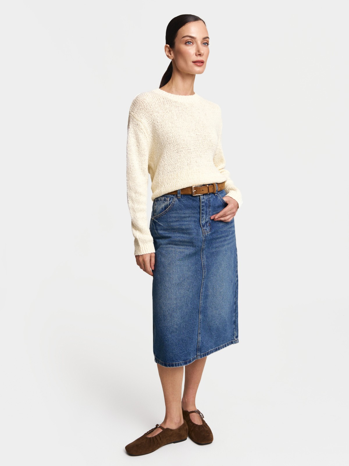 Джинсовая юбка миди