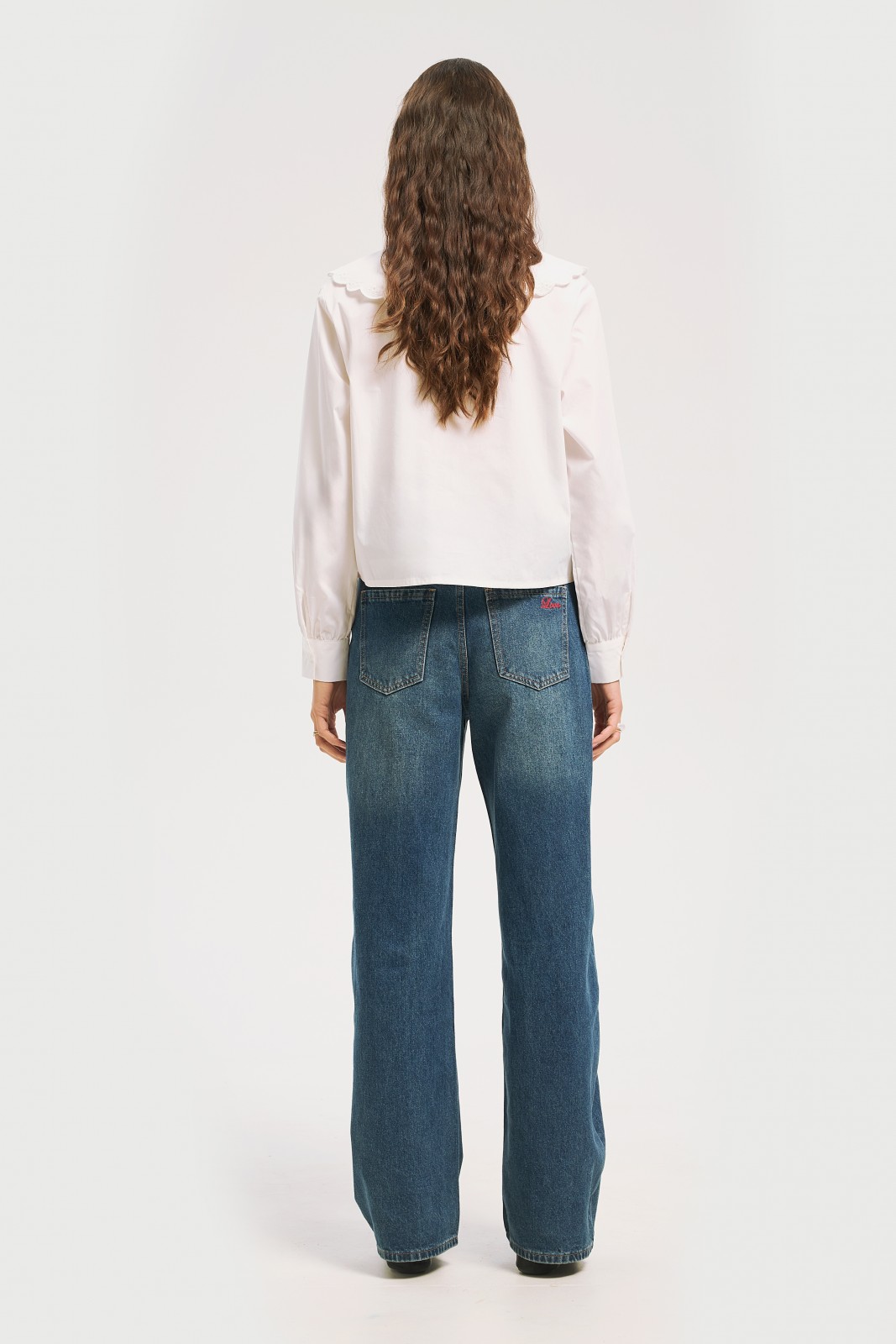 Блузка-рубашка из хлопка с акцентным воротником