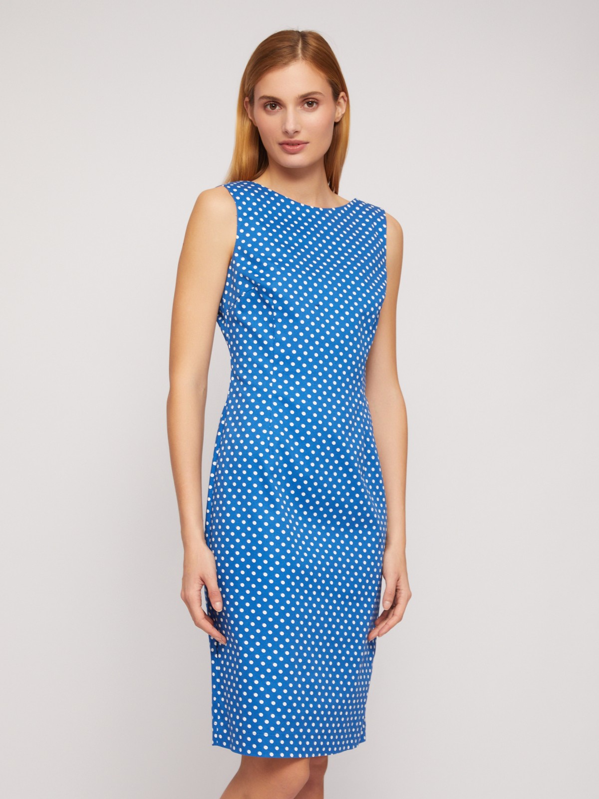Платье-футляр из хлопка в горошек без рукавов zolla 024248239022, цвет голубой, размер S