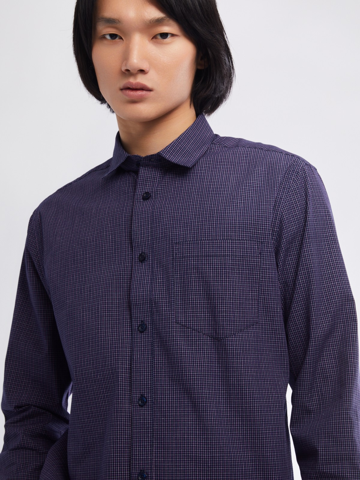 Офисная рубашка прямого силуэта с узором в клетку zolla 01411217Y022, цвет фиолетовый, размер M - фото 5