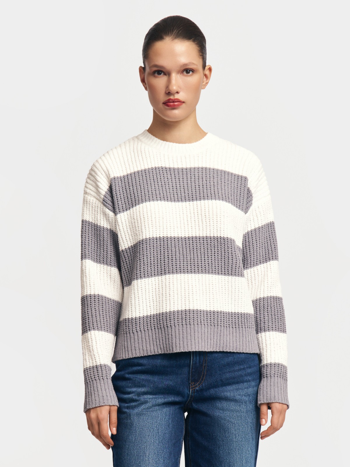 Вязаный джемпер из синели в полоску