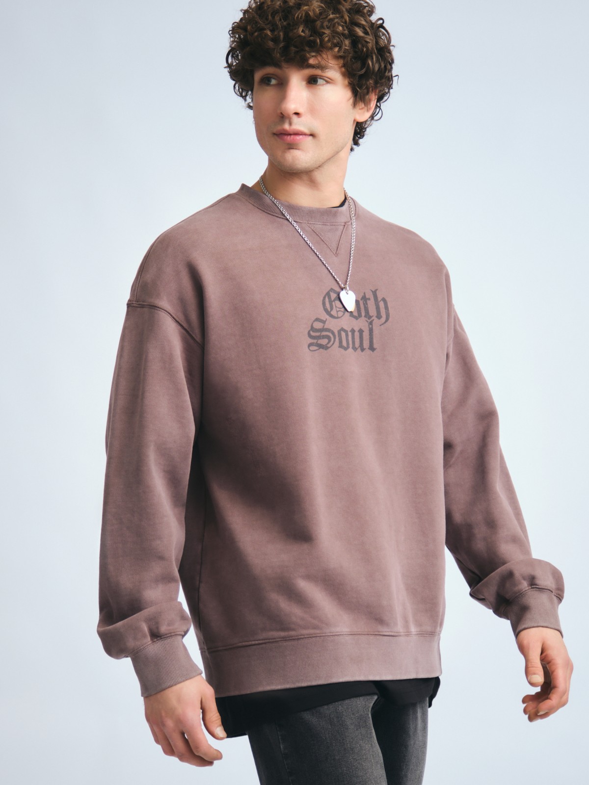 Трикотажный свитшот из хлопка с принтом-надписью