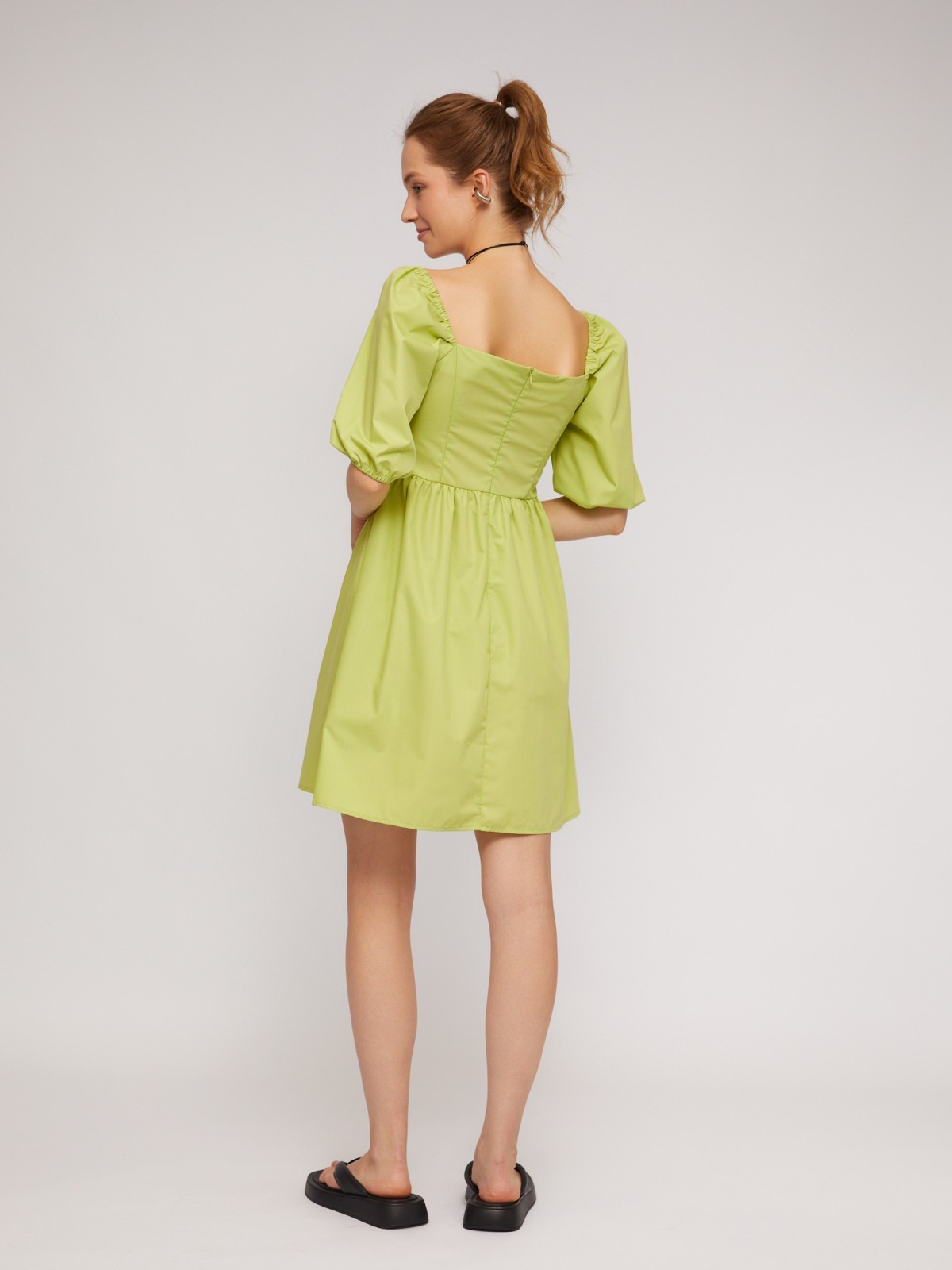 Платье мини с вырезом и рукавами-фонариками zolla N24248262141, цвет лайм, размер XS - фото 5