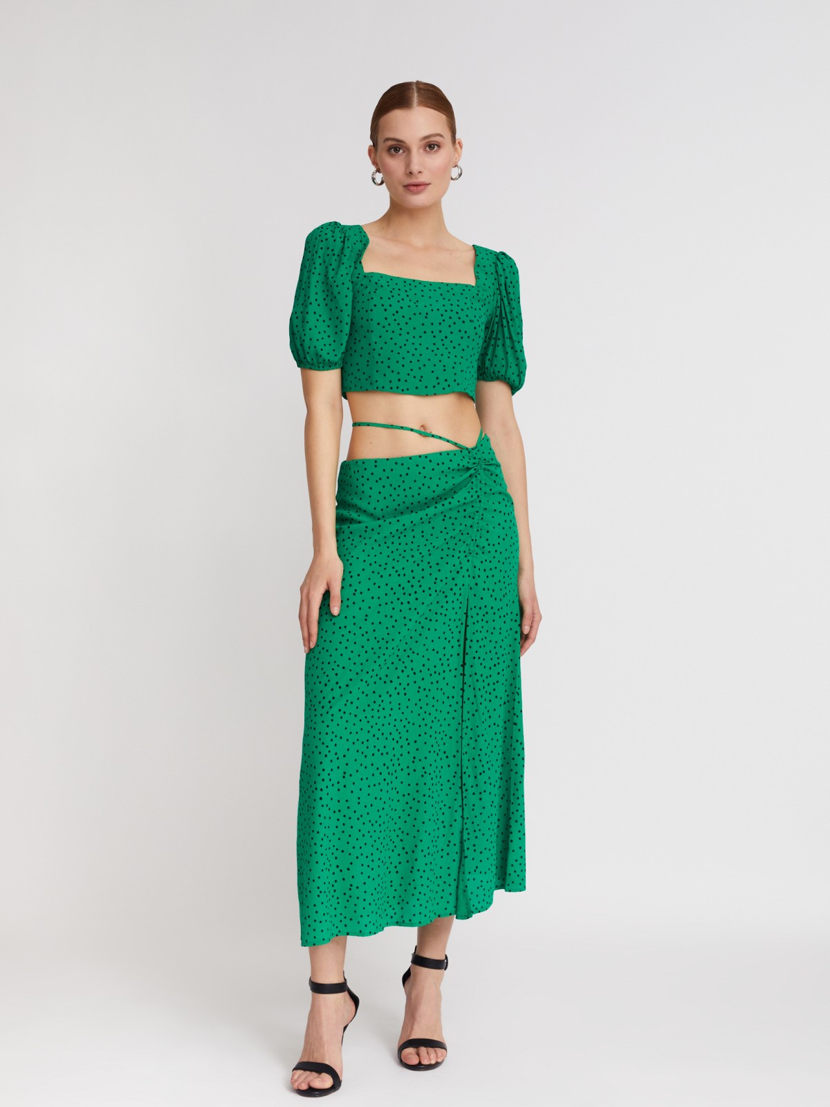 Блузка с короткими рукавами zolla 023241259061, цвет зеленый, размер XXS - фото 2