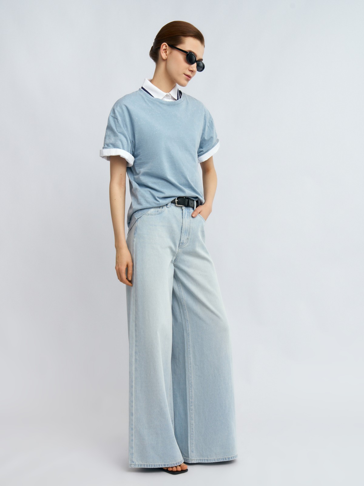 Джинсы силуэта Wide на резинке