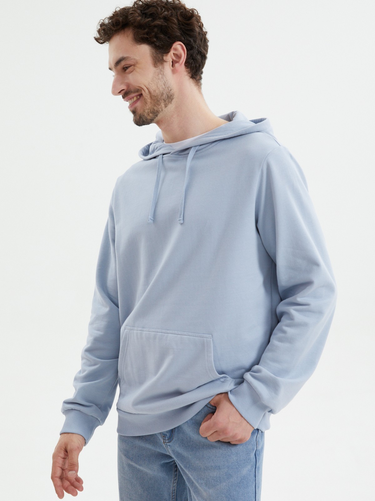 Худи из хлопка с капюшоном однотонное