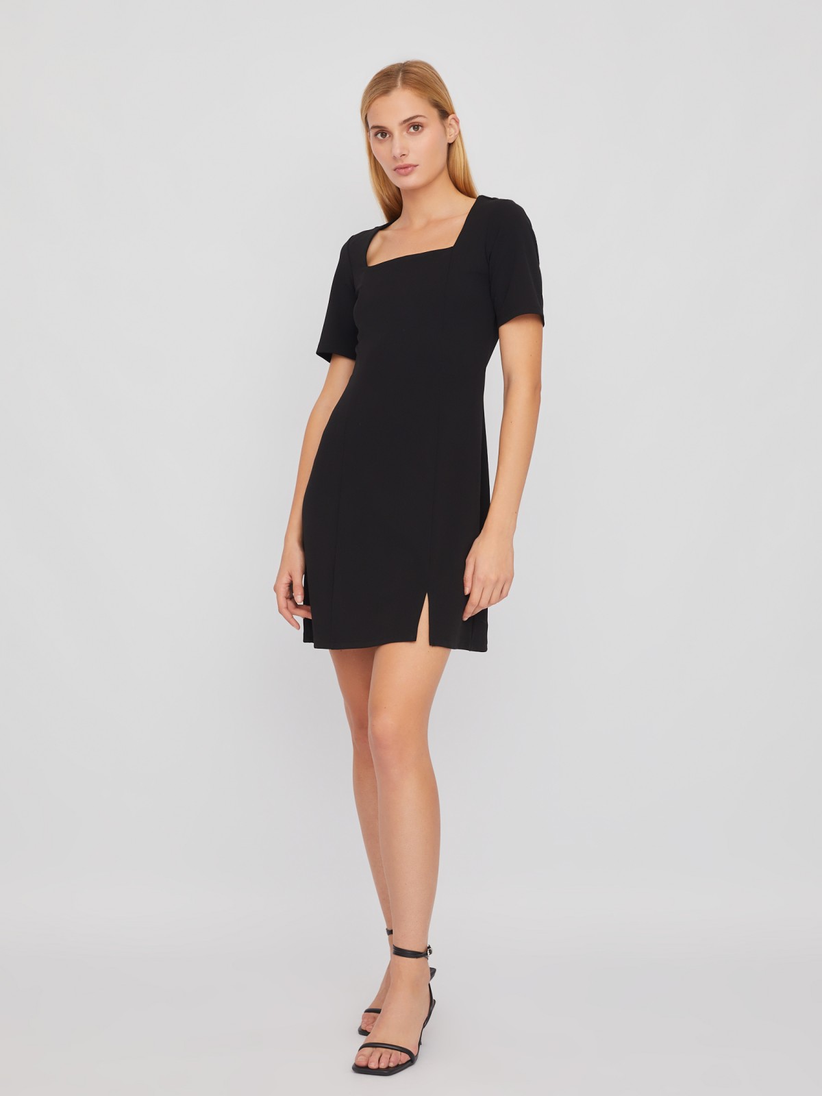 Платье длины мини с вырезом и коротким рукавом zolla 02411819F331, цвет черный, размер XS - фото 2