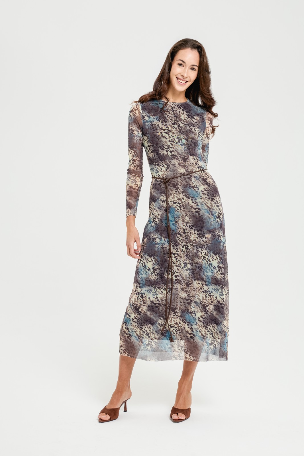 Платье миди из сетки с принтом