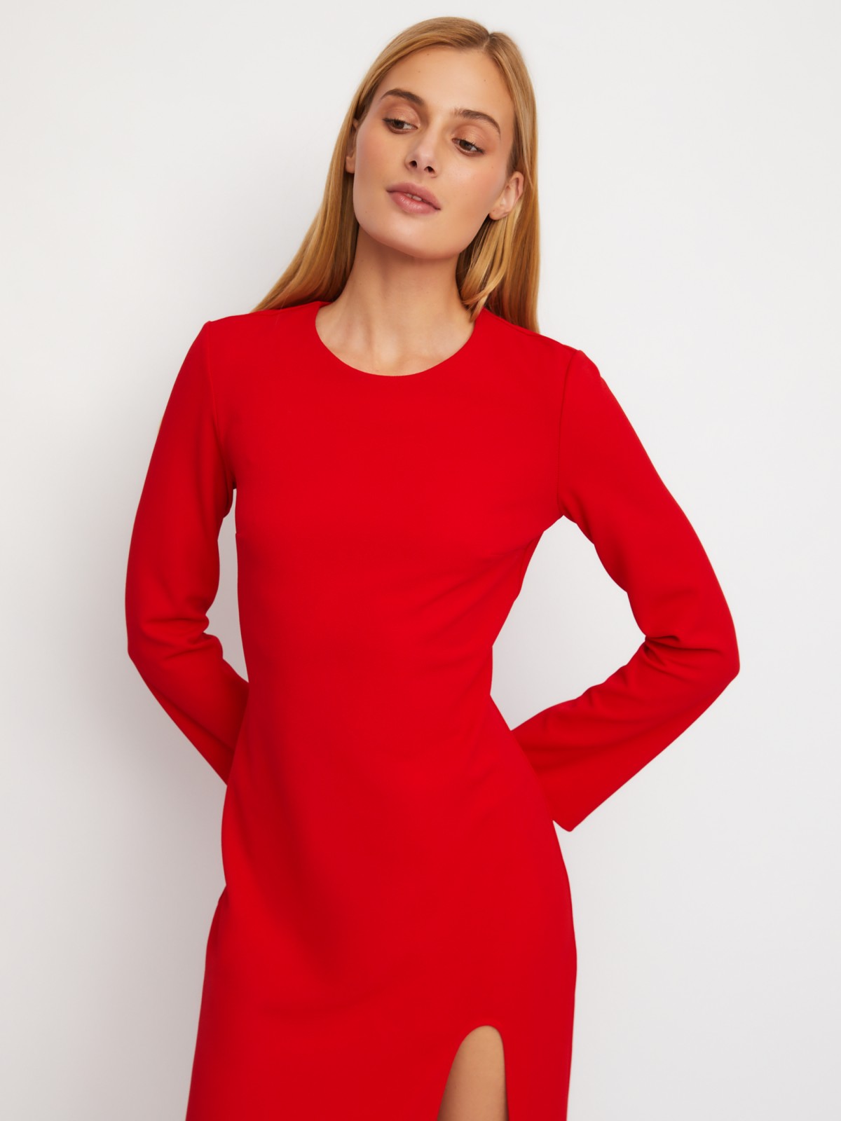 Платье длины миди с разрезом по ноге и поясом-цепочкой zolla 024118159081, цвет красный, размер XS - фото 5