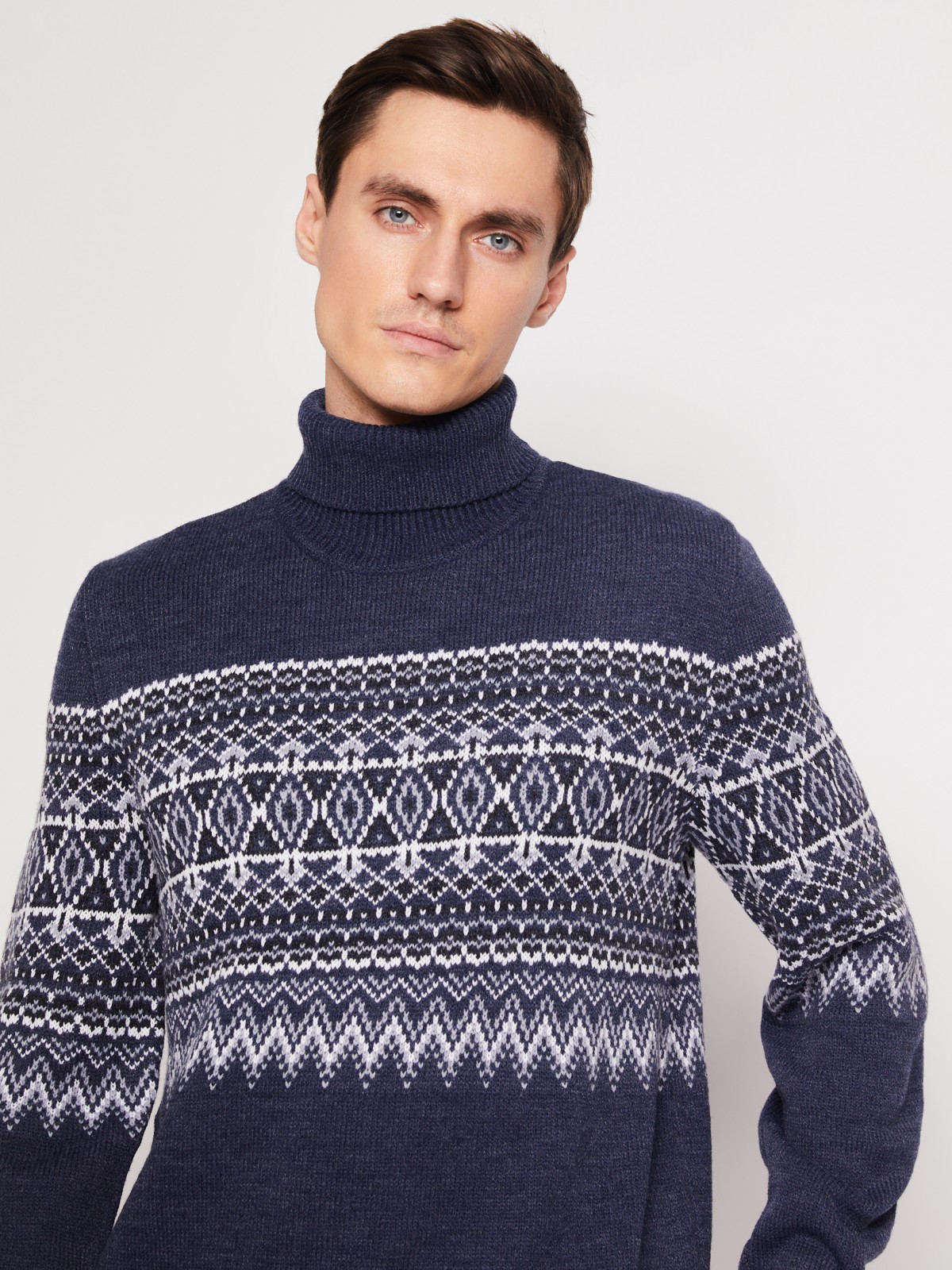 Вязаный свитер с узором zolla 011436143503, цвет голубой, размер S - фото 5