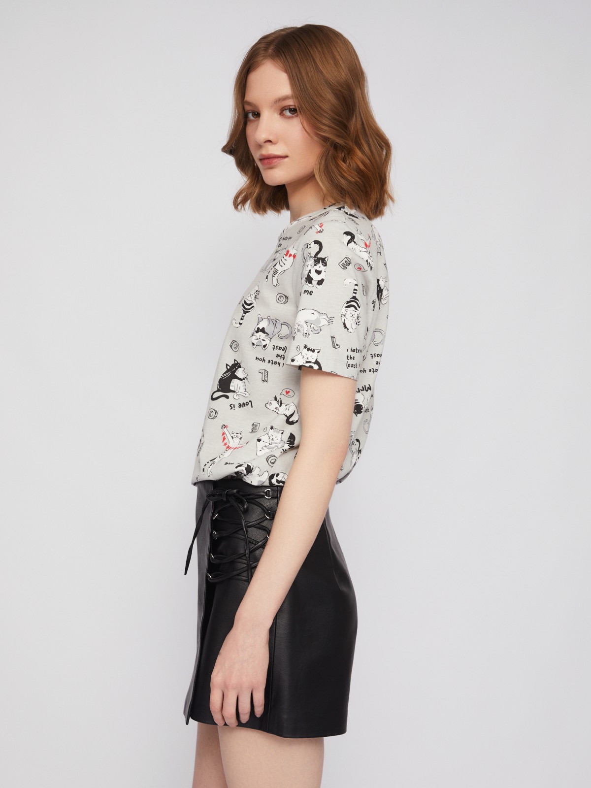 Футболка из хлопка с коротким рукавом и принтом