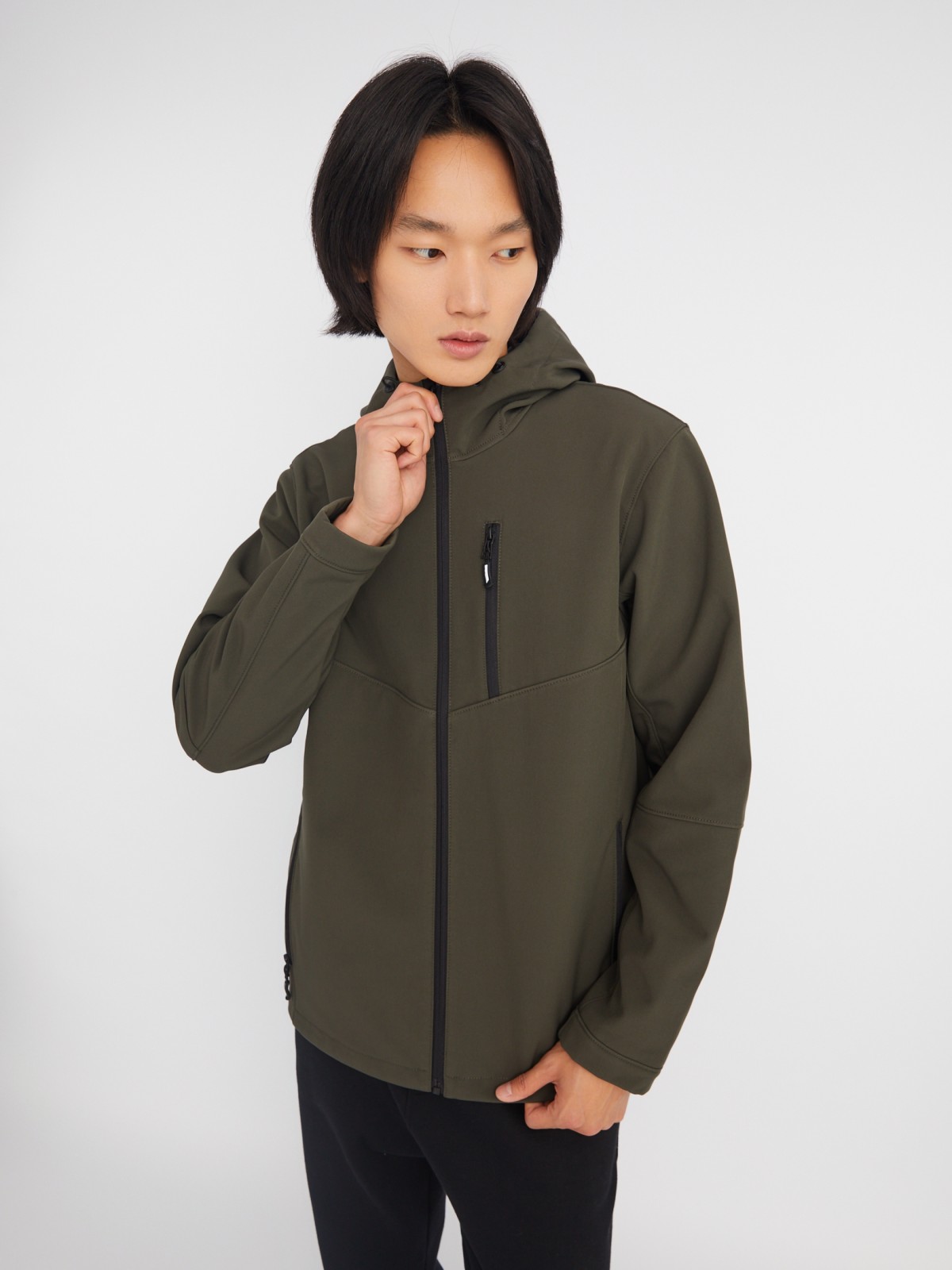 Лёгкая куртка-ветровка без утеплителя с капюшоном zolla 013325602014, цвет хаки, размер XXL - фото 3