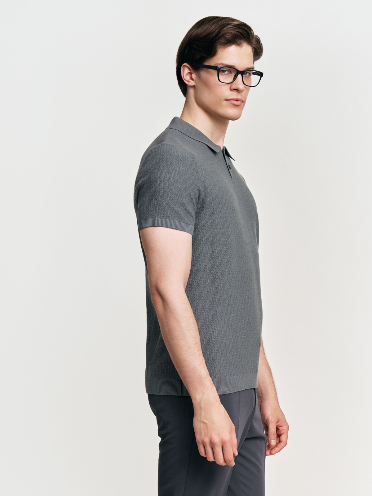 Трикотажный джемпер поло из хлопка с коротким рукавом
