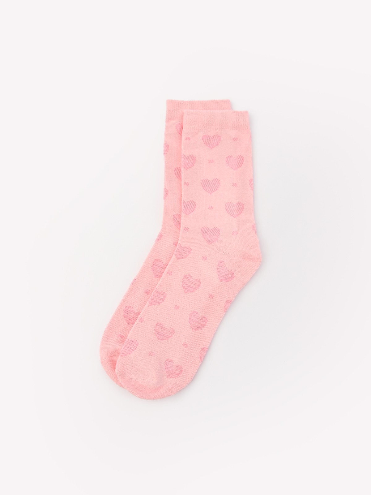 Высокие носки с фактурным узором в сердечко