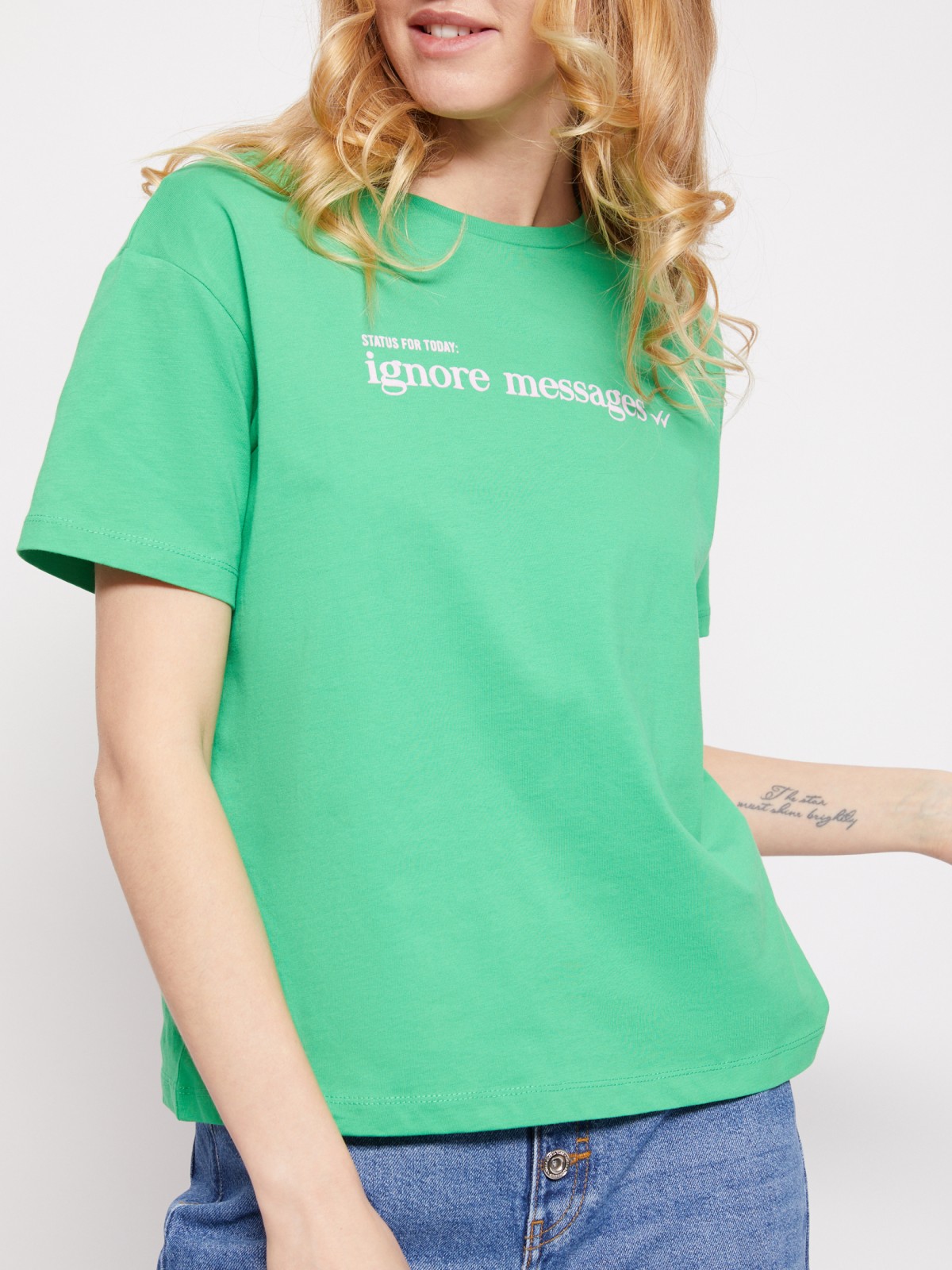 Хлопковая футболка zolla 021213295523, цвет зеленый, размер XS - фото 4