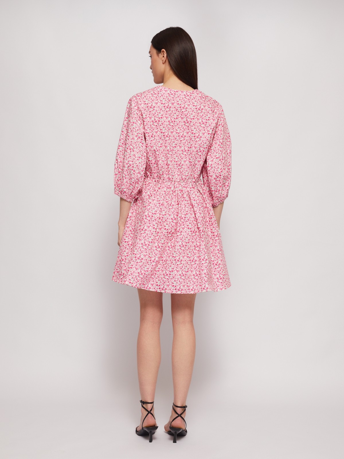 Платье мини из хлопка на резинке zolla 024228259023, цвет розовый, размер XS - фото 6
