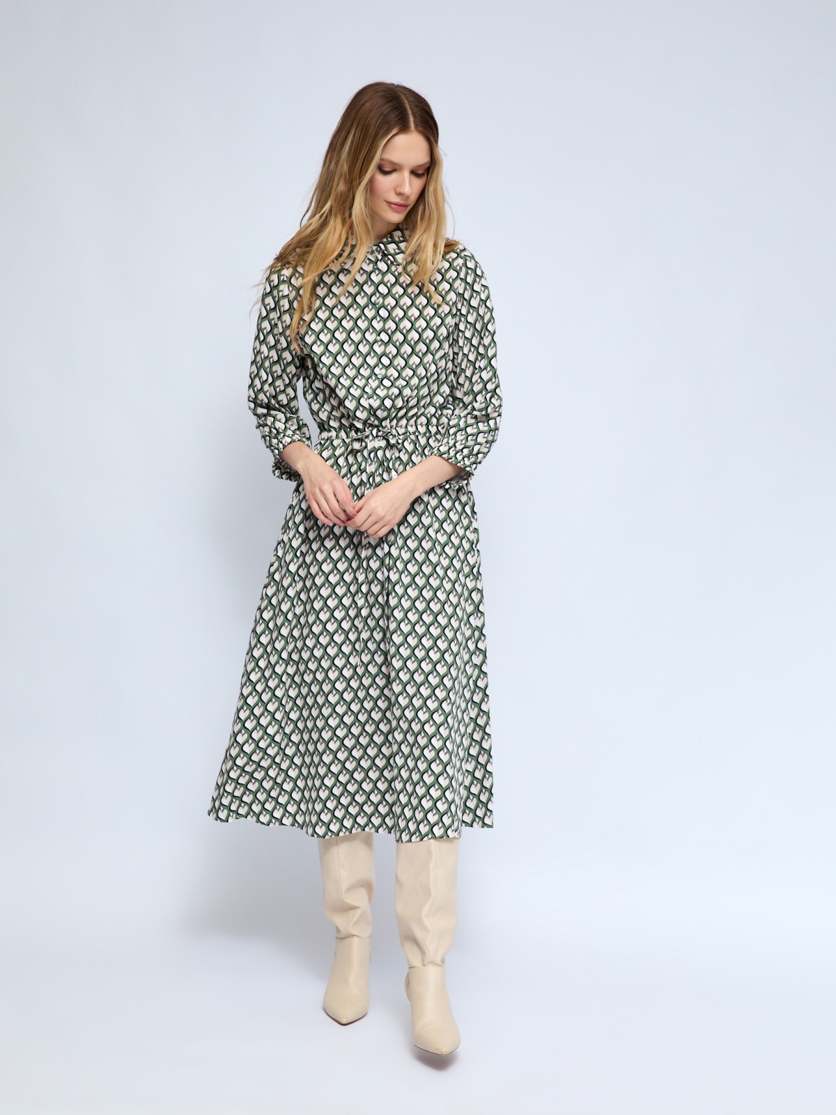 Платье-рубашка миди из вискозы на кулиске