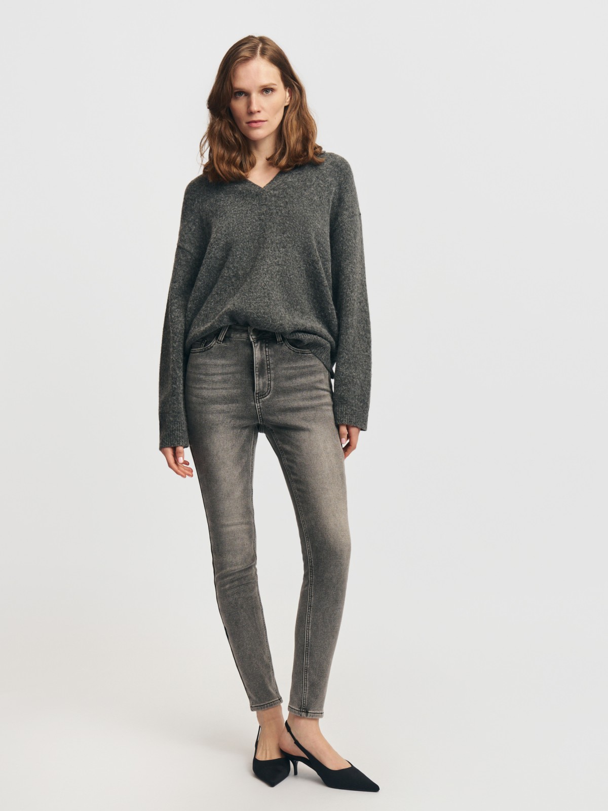 Утеплённые джинсы силуэта Skinny с ворсом