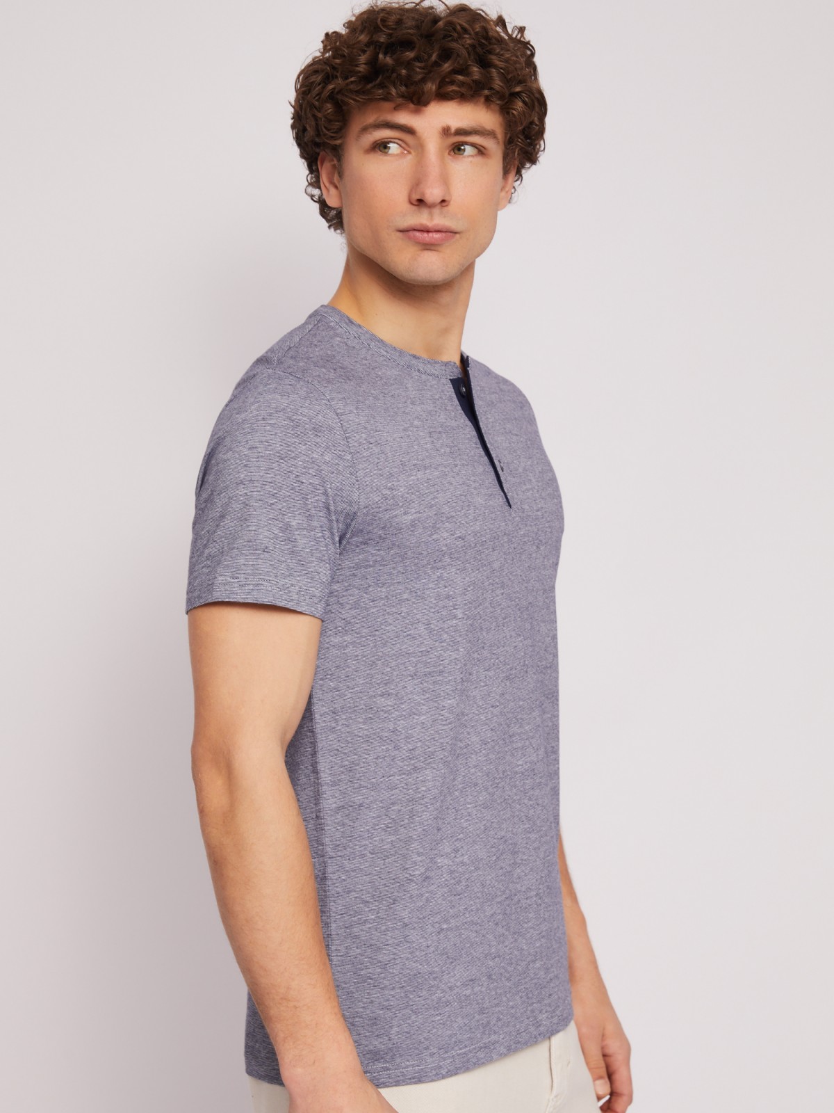 Футболка хенли в полоску с коротким рукавом