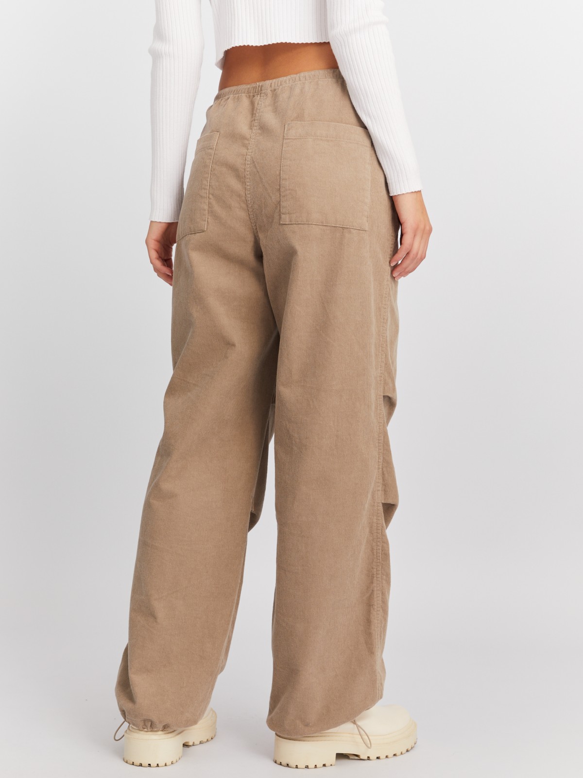 Вельветовые брюки-джоггеры на кулиске из хлопка zolla 024117359011, цвет бежевый, размер XS - фото 6
