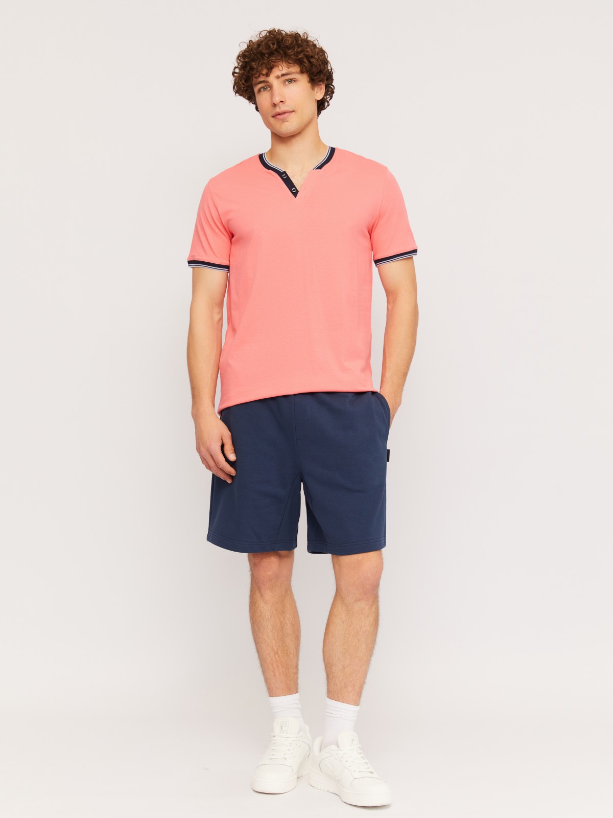 Футболка хенли из хлопка с коротким рукавом