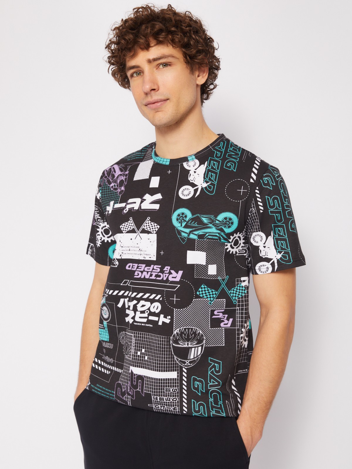 Футболка из хлопка с коротким рукавом и принтом