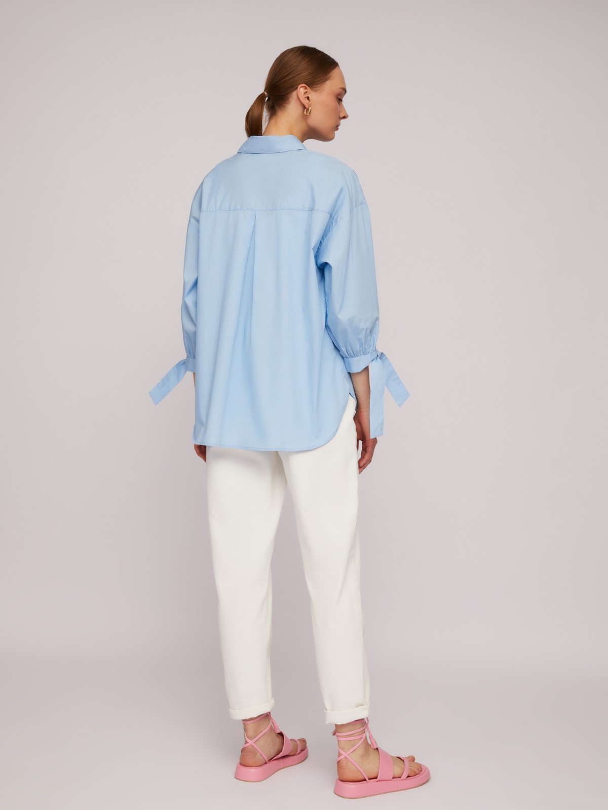 Рубашка из хлопка оверсайз силуэта с акцентными манжетами zolla 024211159033, цвет голубой, размер M - фото 6