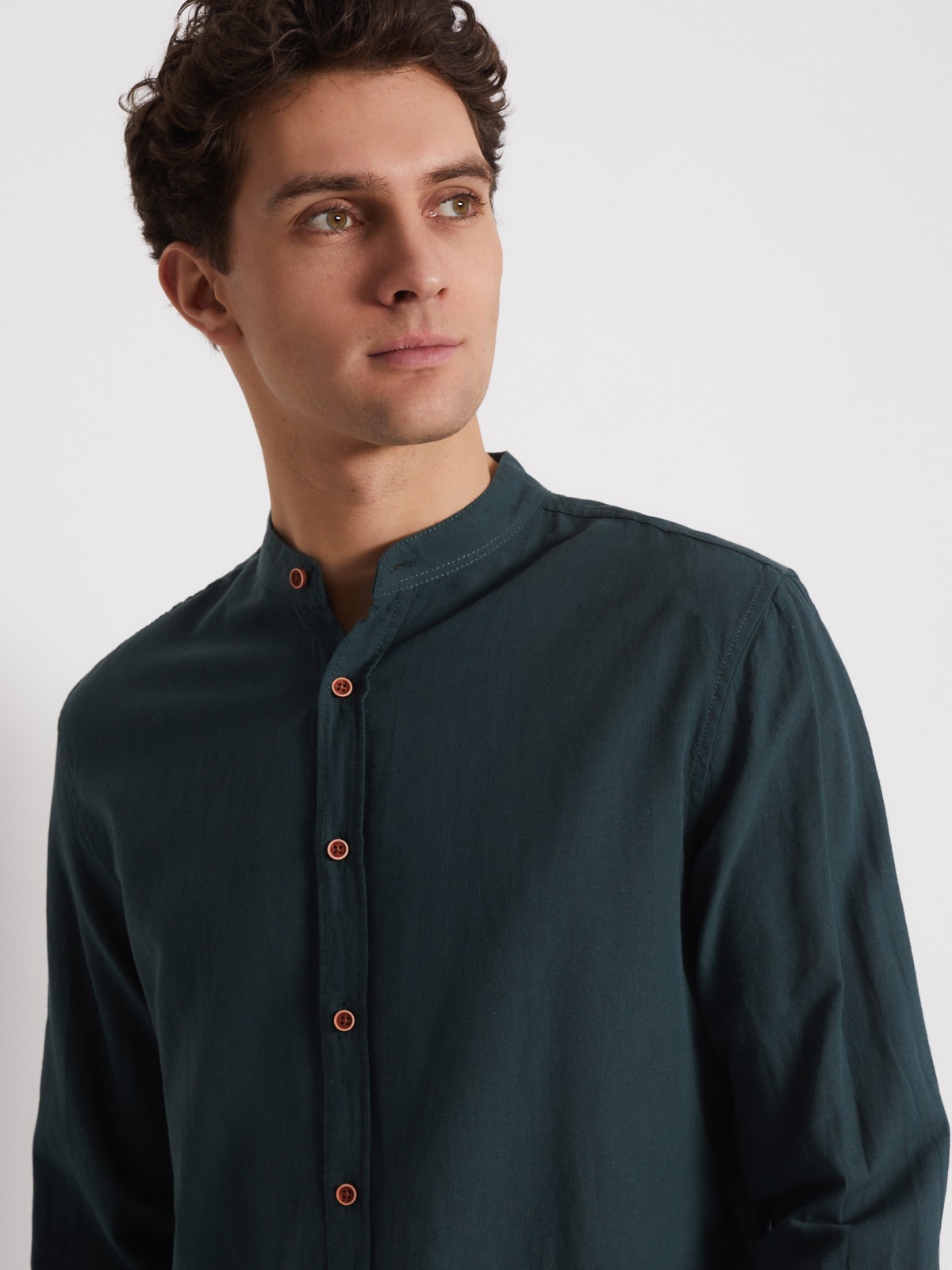 Рубашка с длинным рукавом zolla 012232159063, цвет зеленый, размер S - фото 4