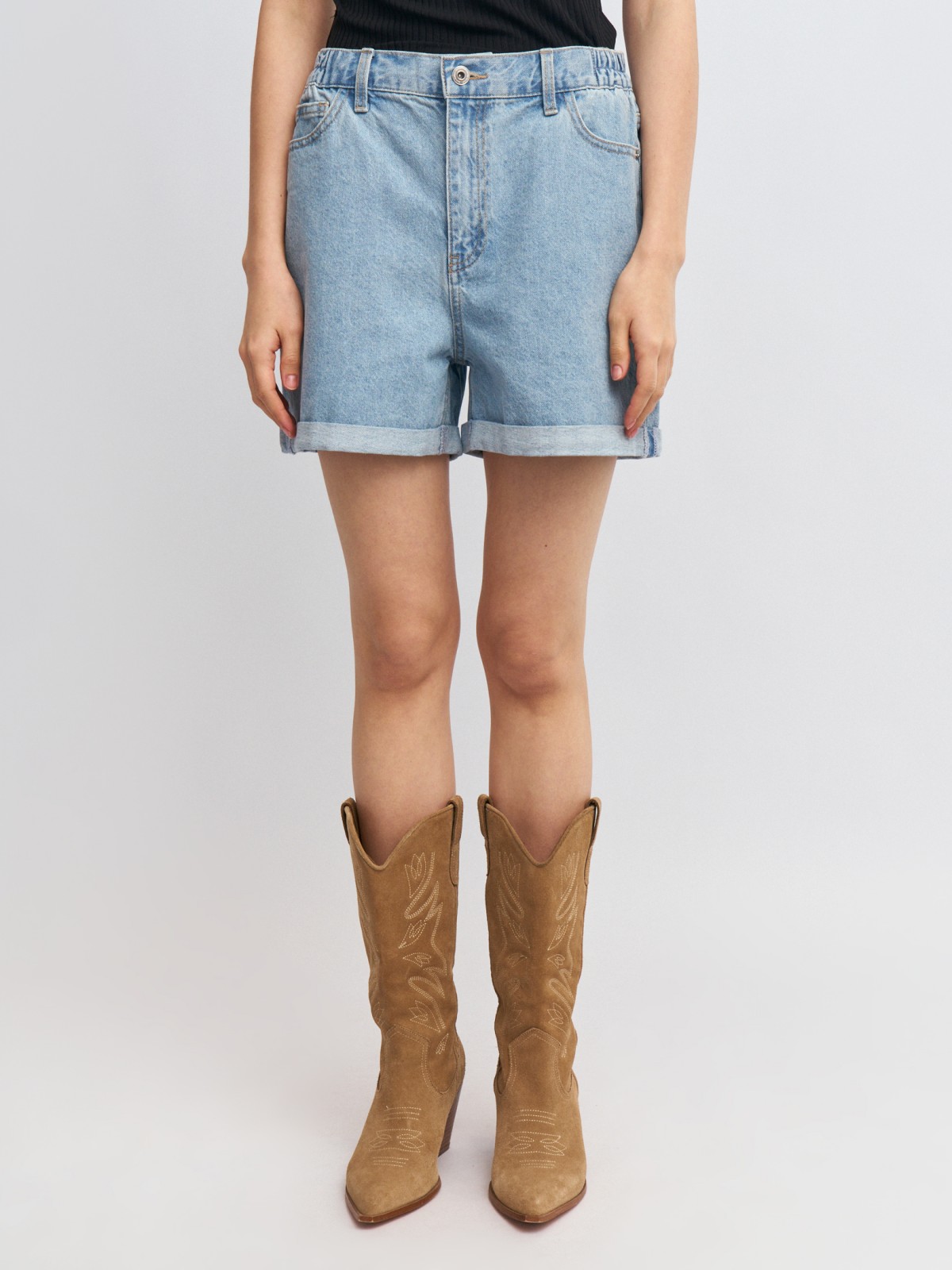 Джинсовые мини шорты из хлопка на резинке