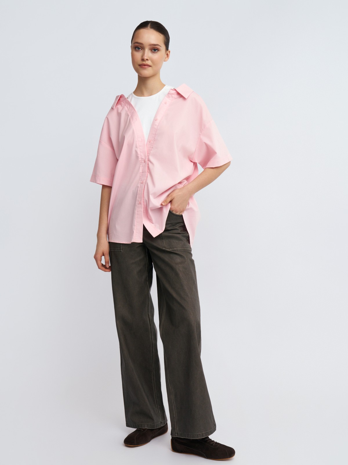 Комбинированная блузка-рубашка с вшитым топом