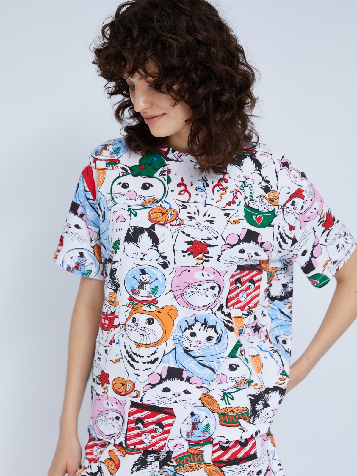 Домашний пижамный комплект из хлопка (футболка и шорты)