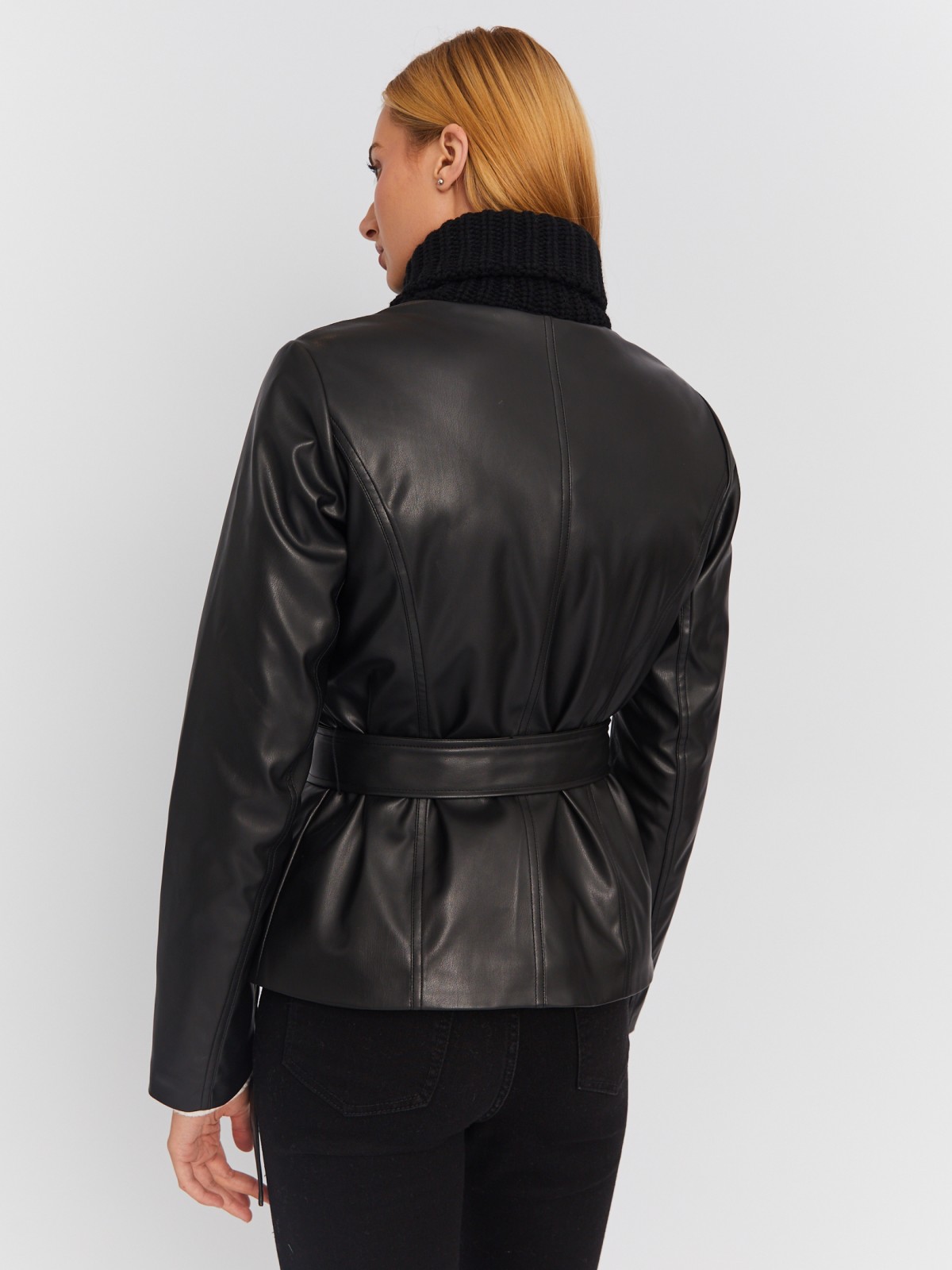 Тёплая куртка-косуха из экокожи на синтепоне с поясом zolla 023335150014, цвет черный, размер M - фото 5