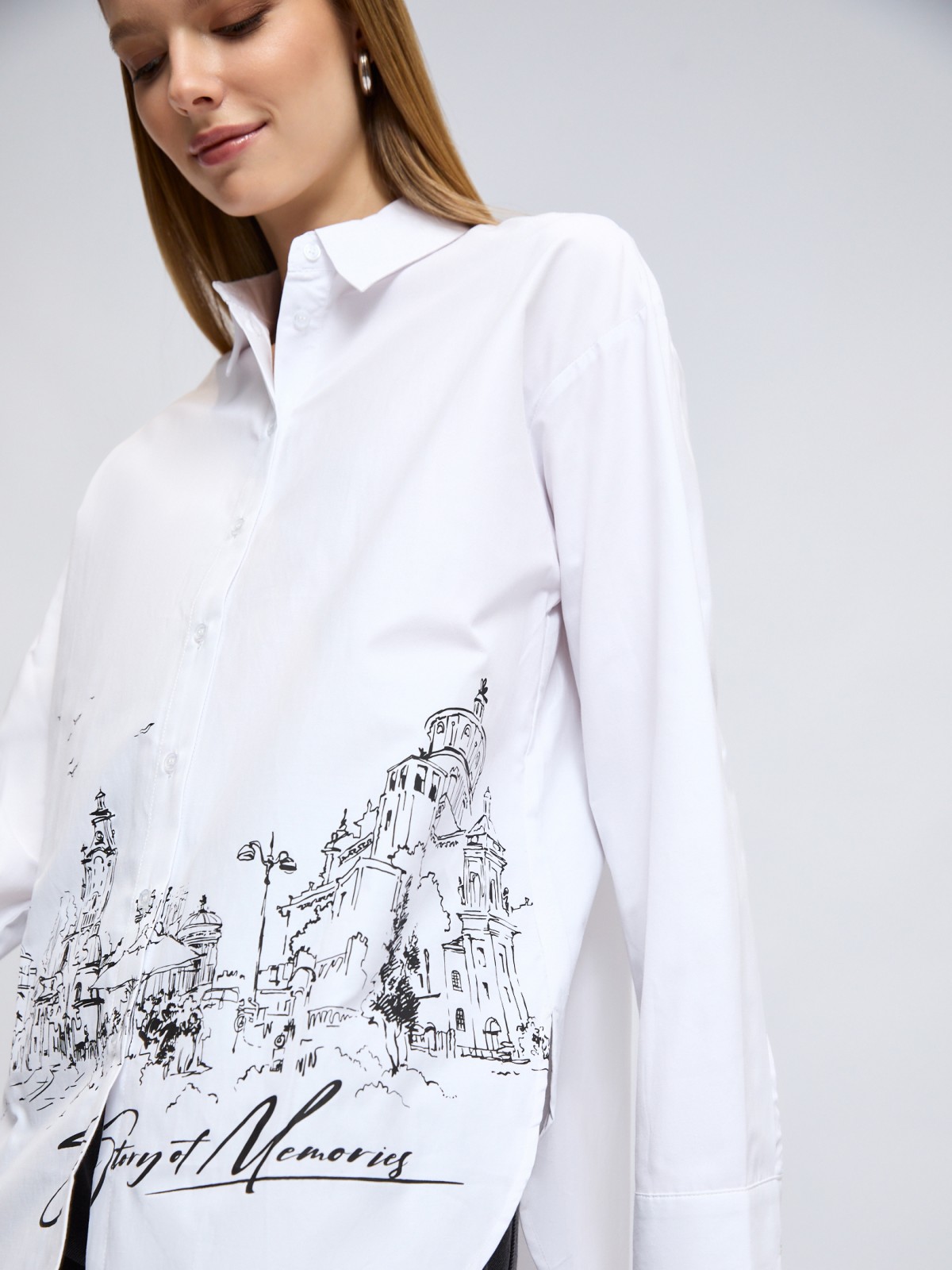 Рубашка свободного удлинённого силуэта с принтом