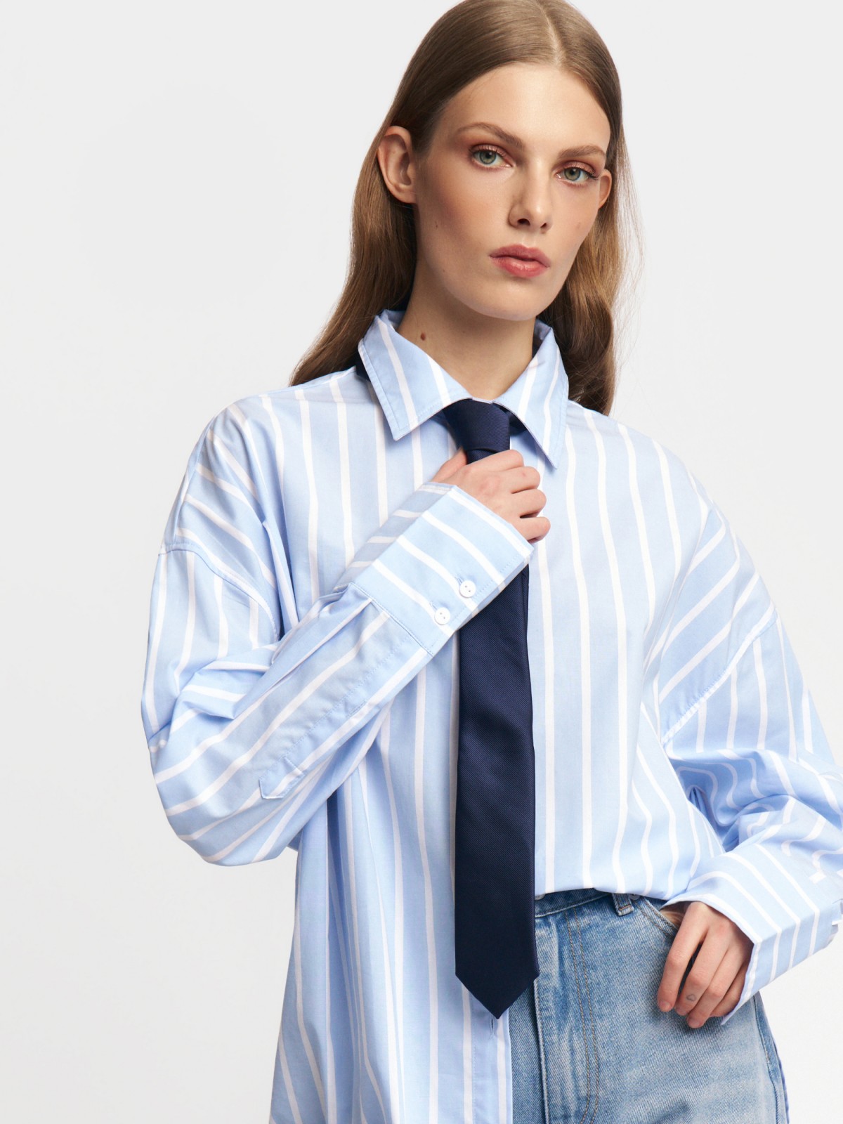 Рубашка оверсайз из хлопка в полоску