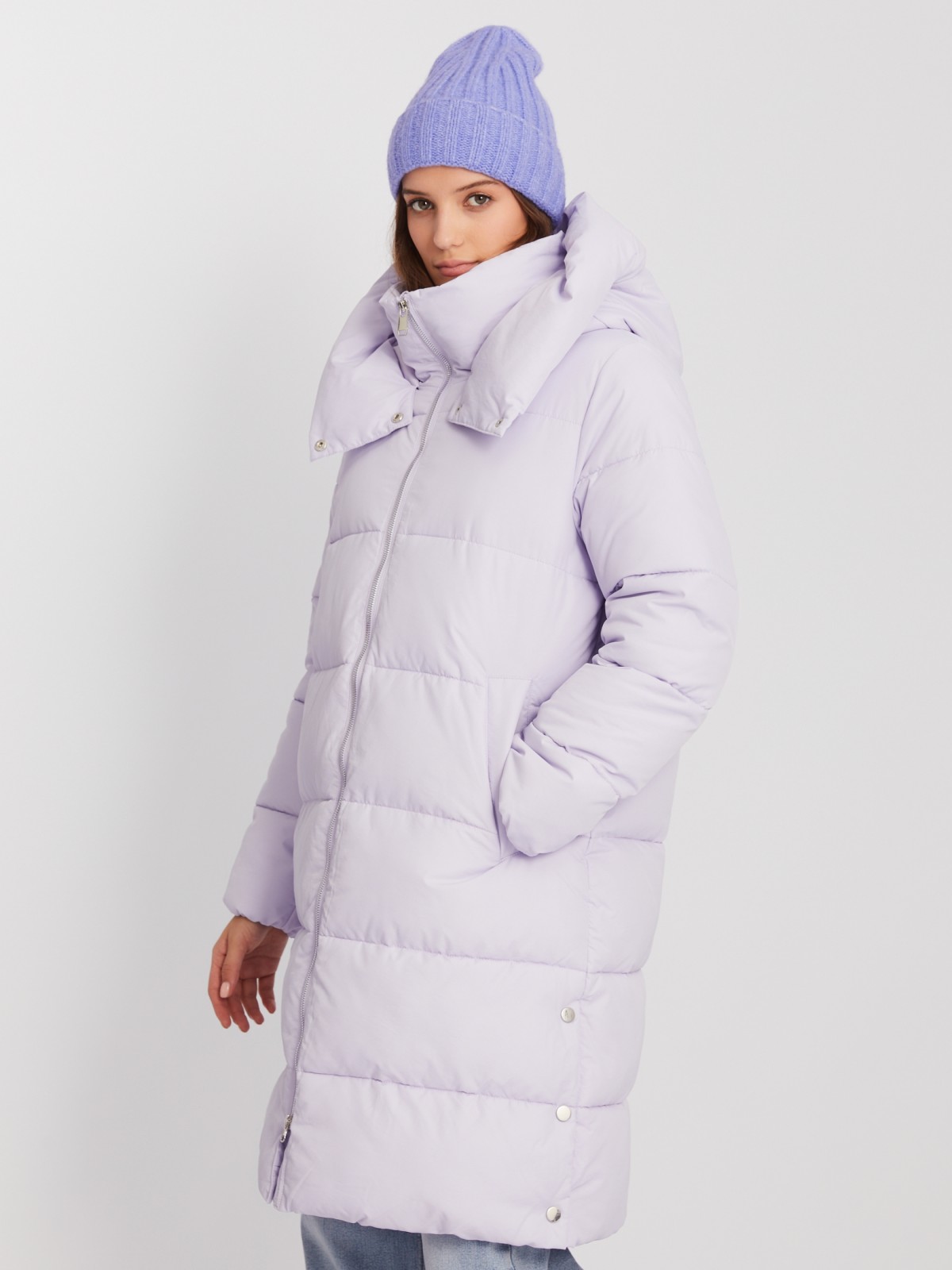 Тёплая куртка-пальто с капюшоном и боковыми шлицами на кнопках zolla 023425202074, цвет лиловый, размер XS - фото 3