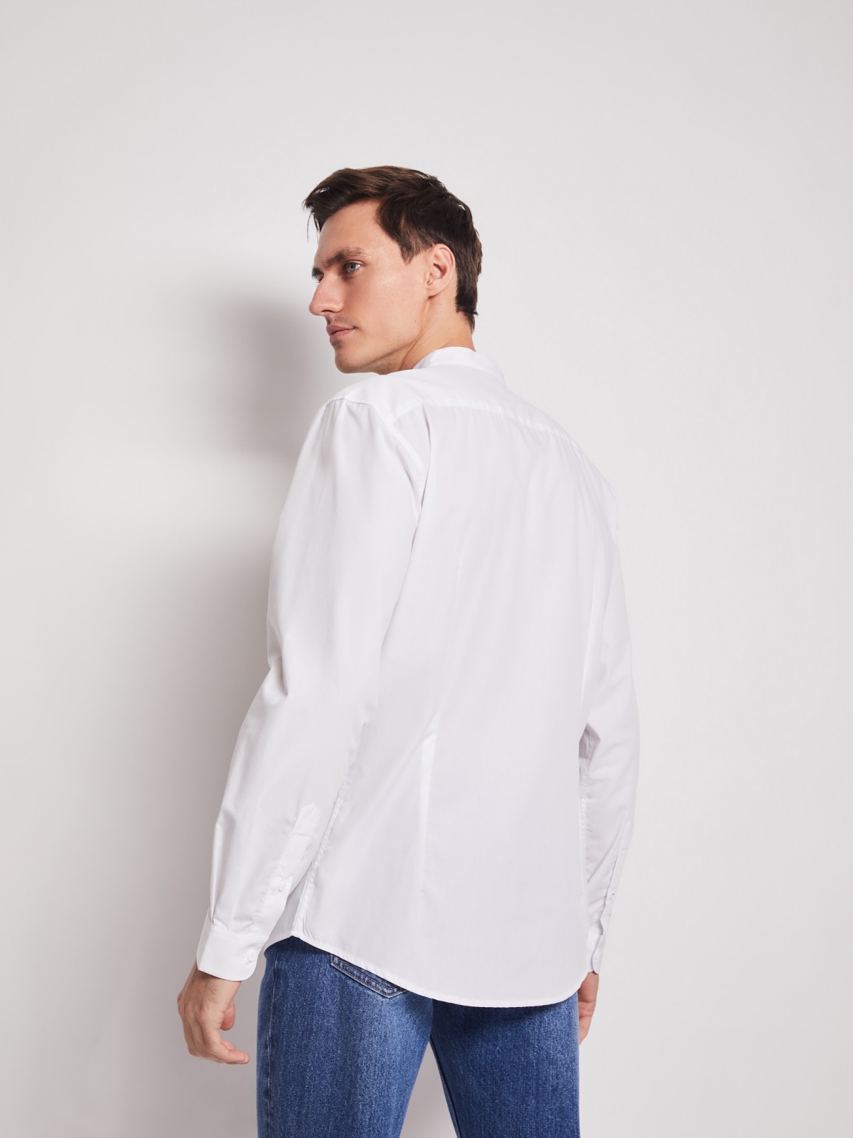 Рубашка с воротником-стойкой zolla 212112159012, цвет белый, размер S - фото 6