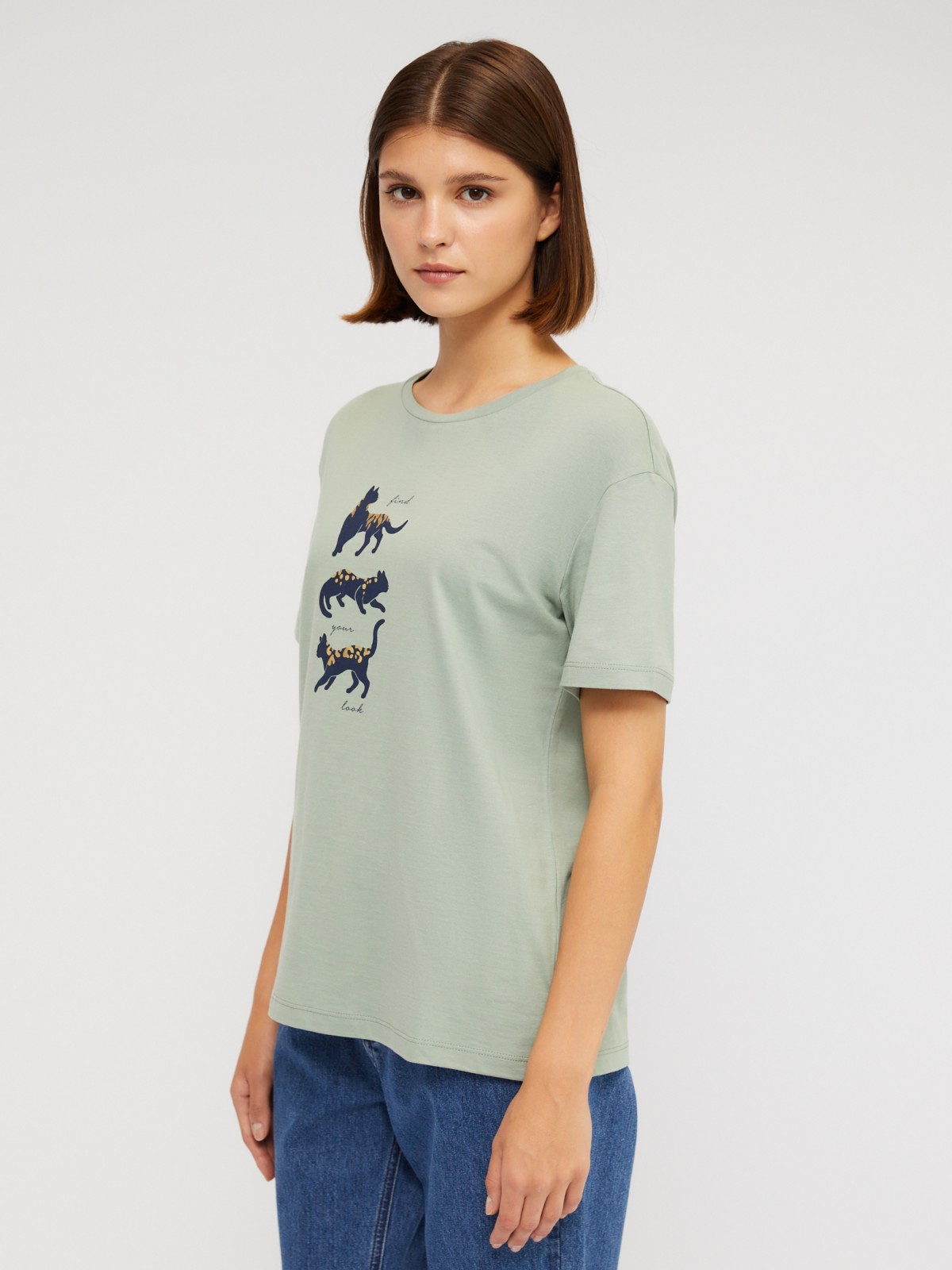 Футболка свободного силуэта из хлопка с принтом