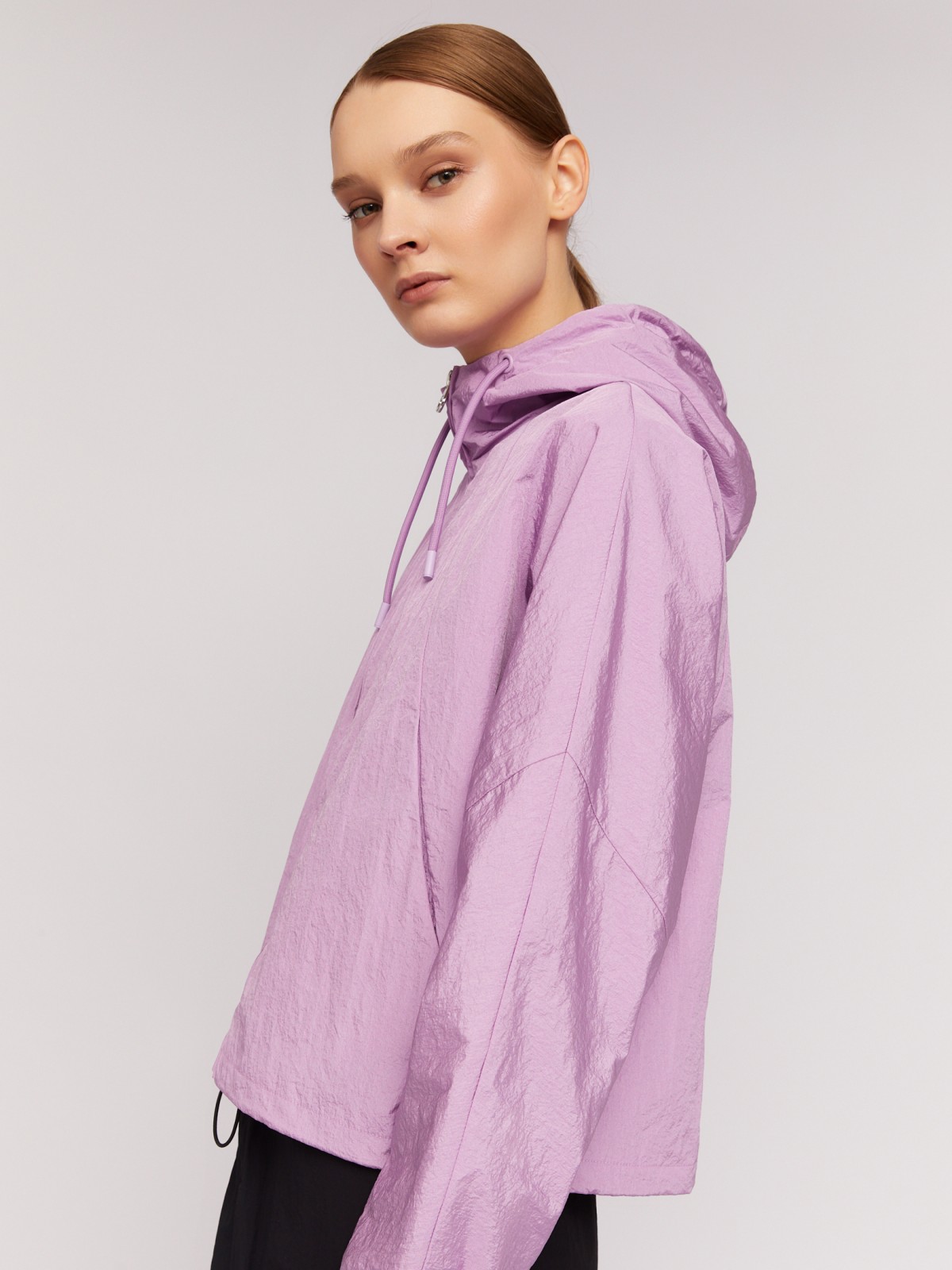Куртка-ветровка с капюшоном в спортивном стиле zolla 024215661134, цвет фиолетовый, размер XS - фото 4