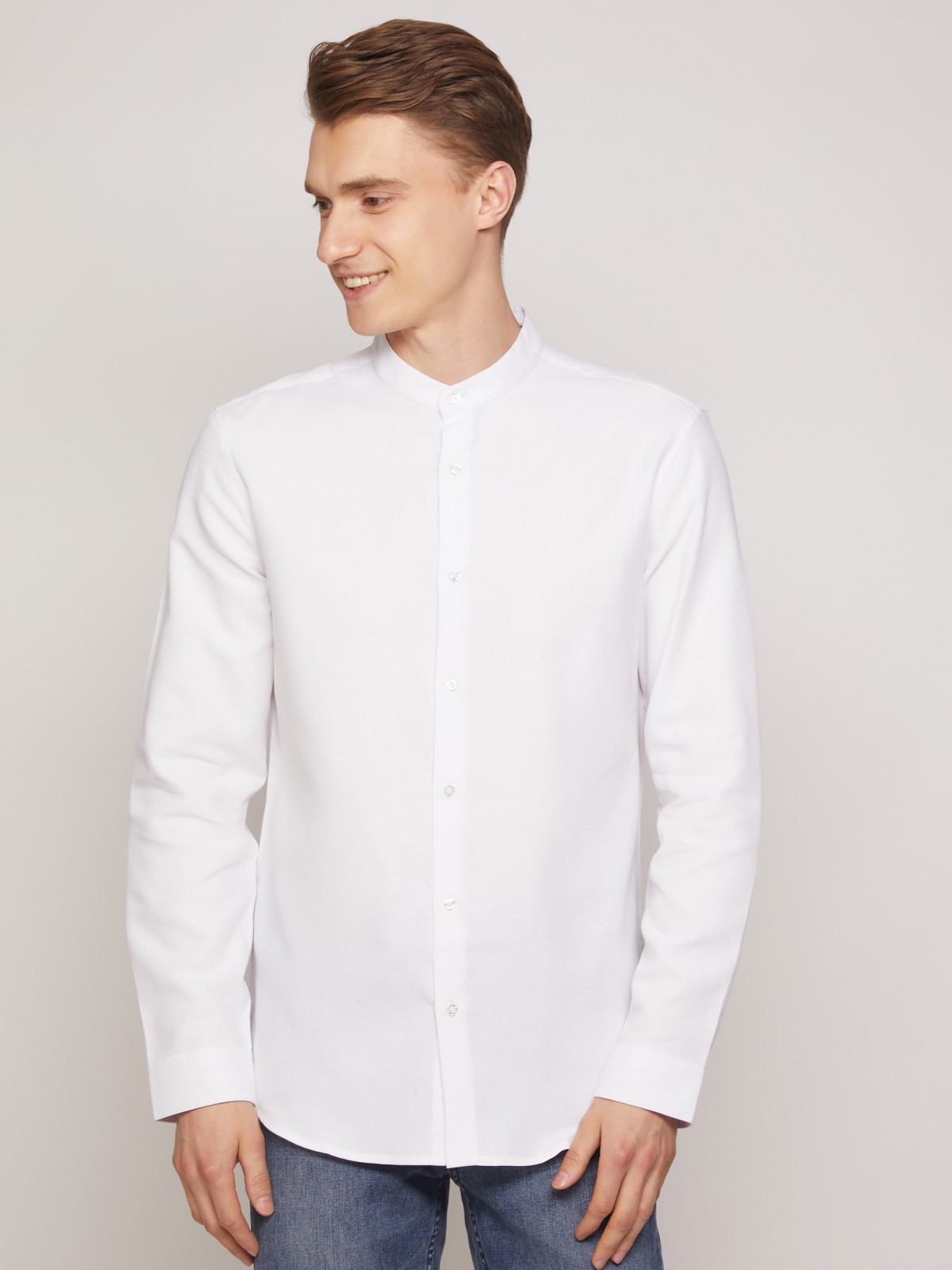 Рубашка с воротником-стойкой zolla 011322159053, цвет белый, размер XS - фото 2