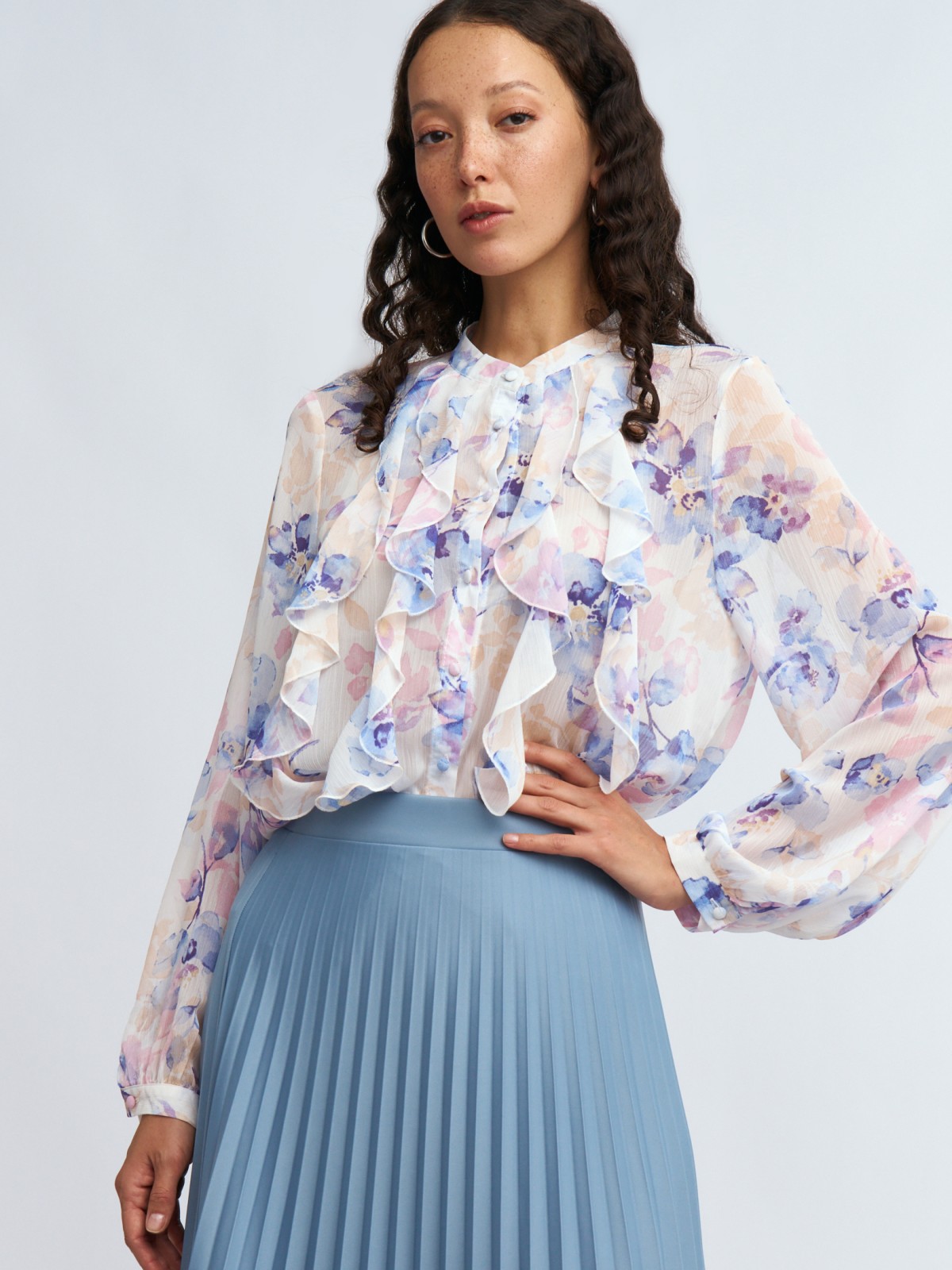 Шифоновая рубашка с воланами и принтом