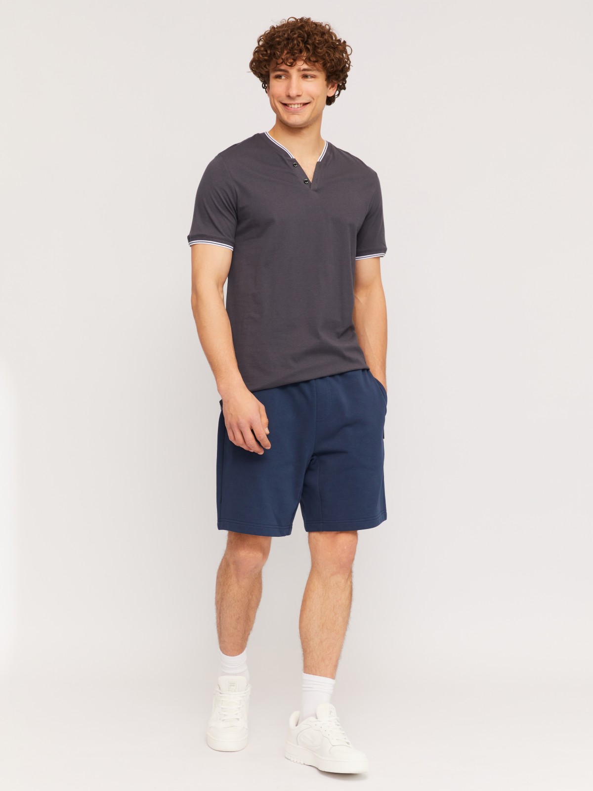 Футболка хенли из хлопка с коротким рукавом