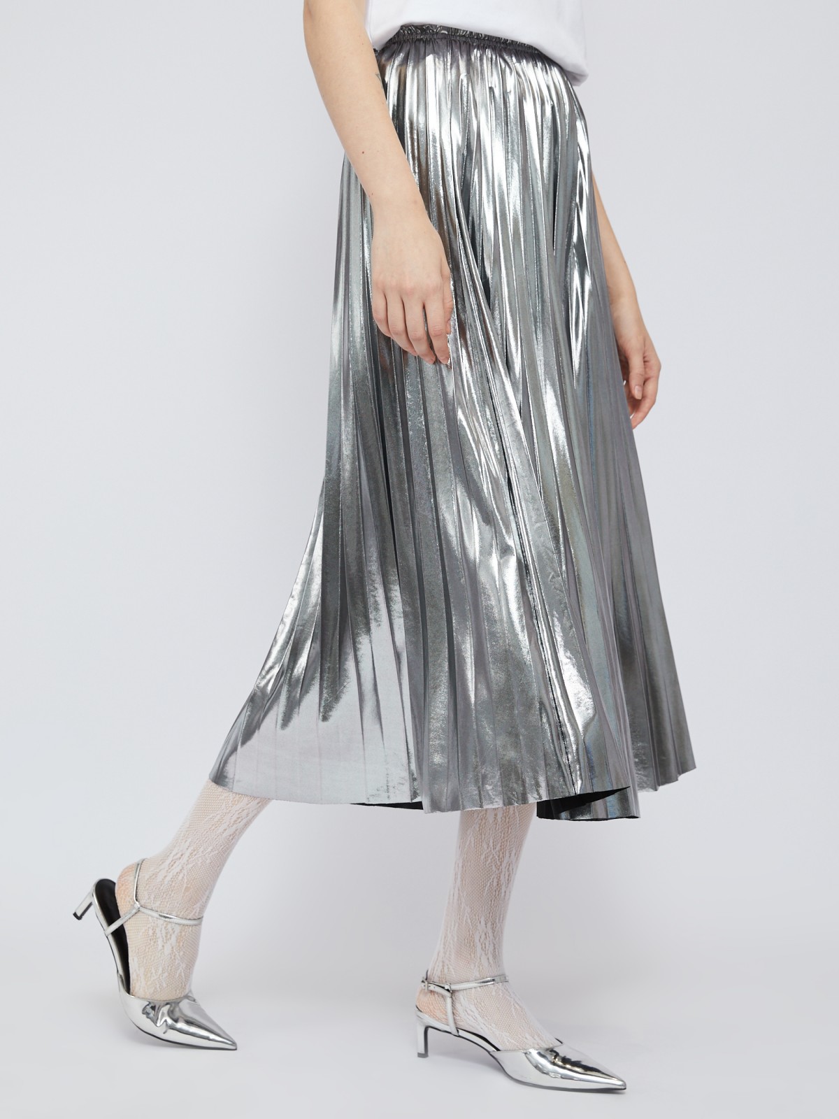 Юбка плиссе с серебряным блеском на резинке
