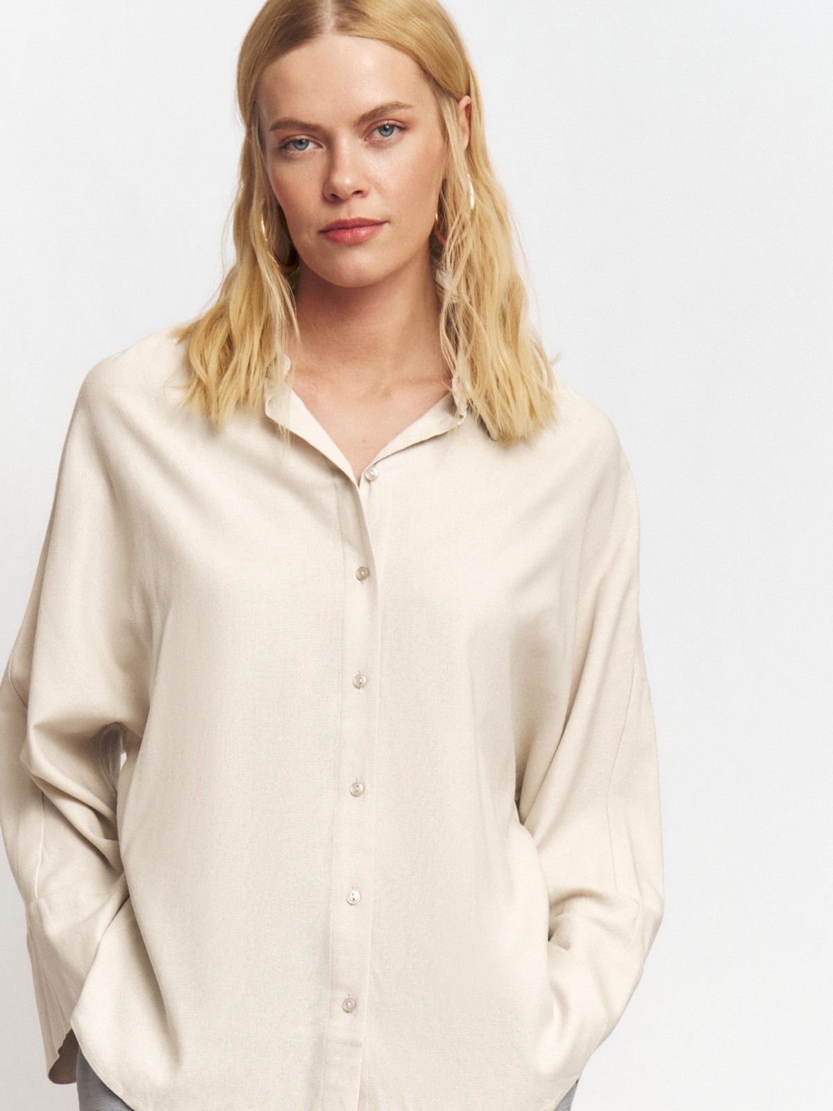 Льняная рубашка с укороченным рукавом