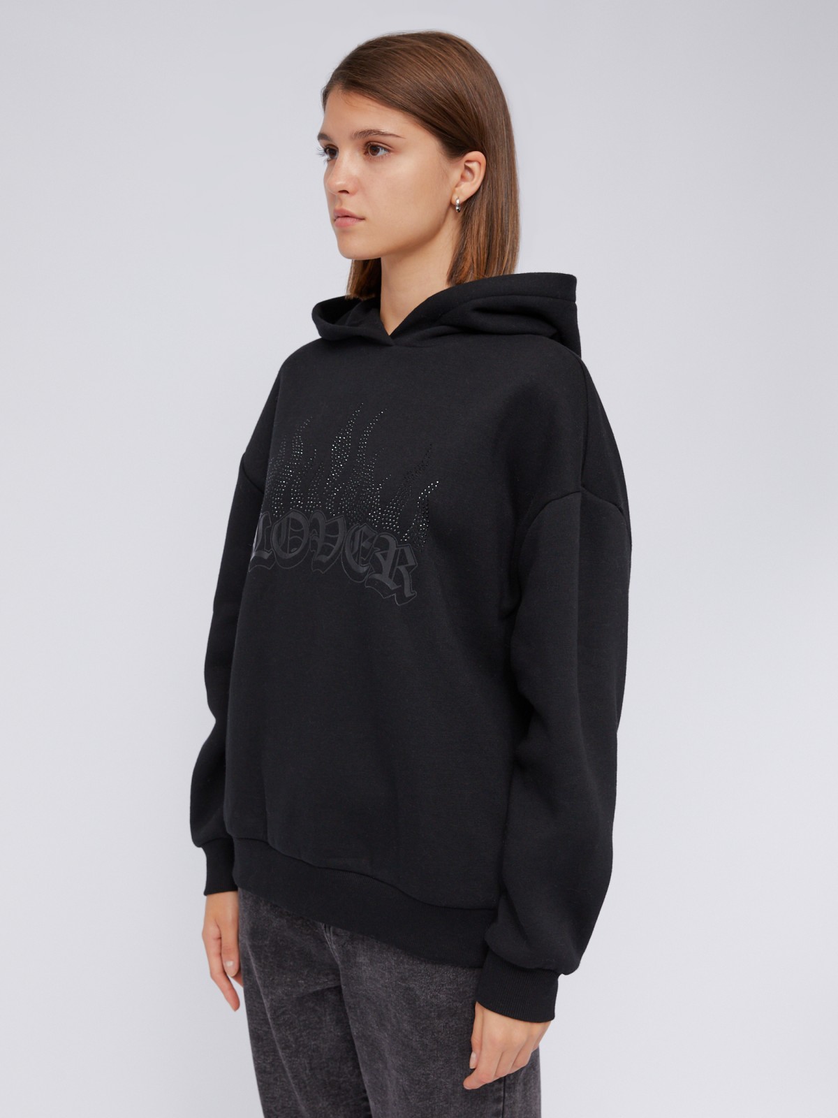 Утеплённый оверсайз худи со стразами