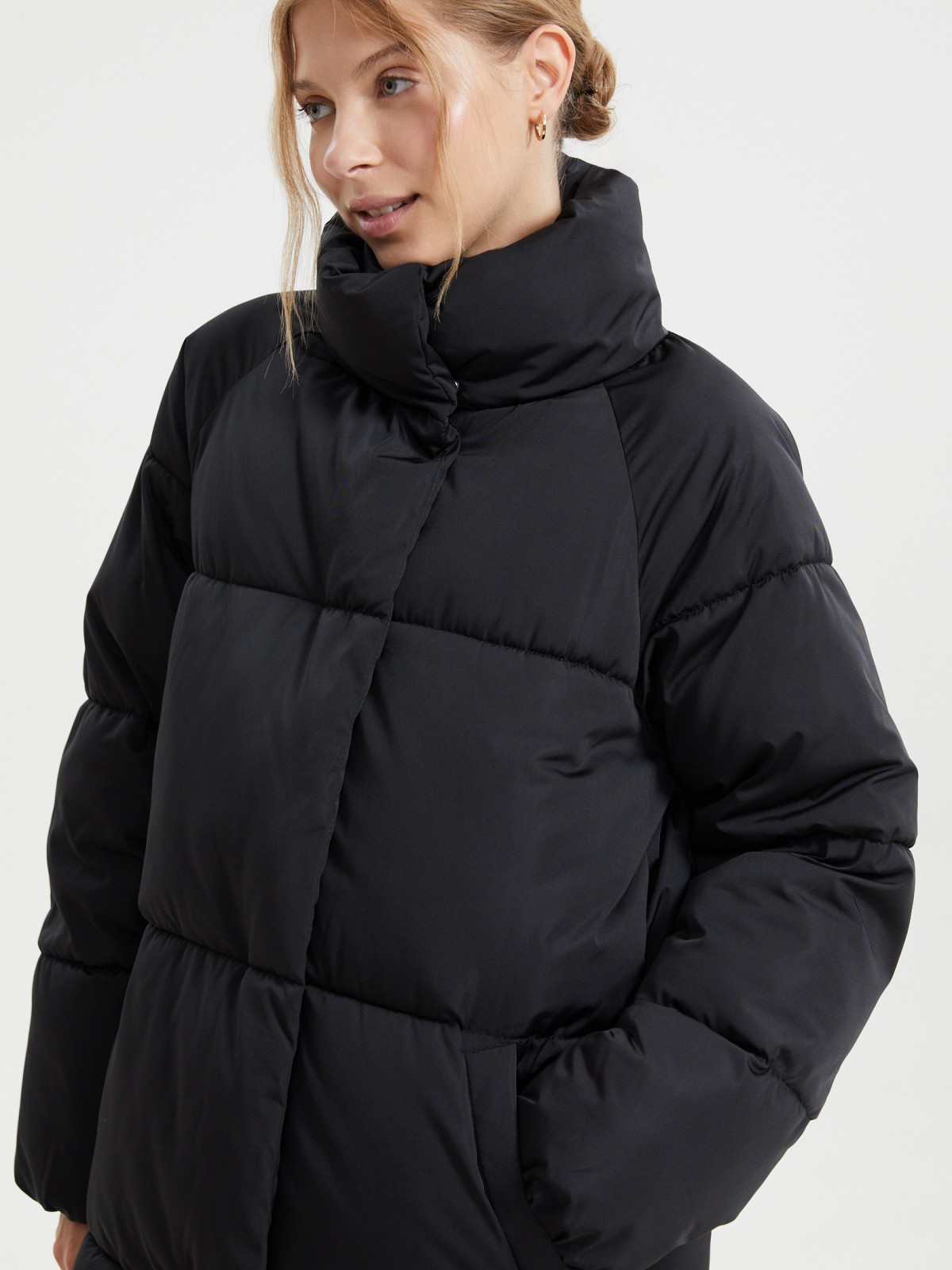 Тёплая куртка-пальто с воротником-стойкой