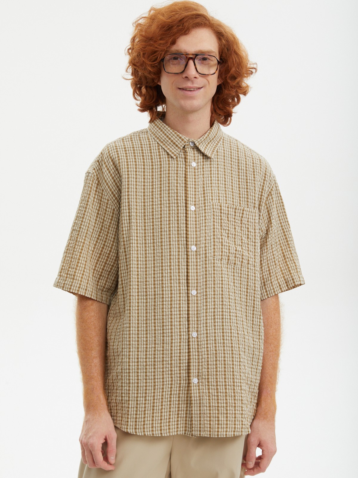 Рубашка с коротким рукавом и узором в клетку