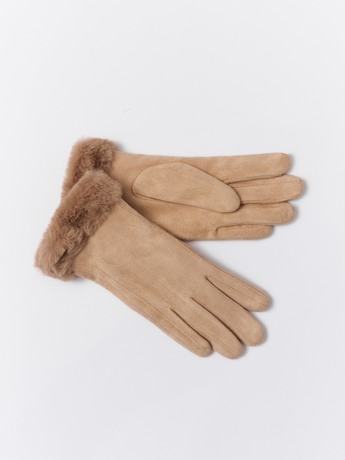 Тёплые перчатки с опушкой и подкладкой из экомеха