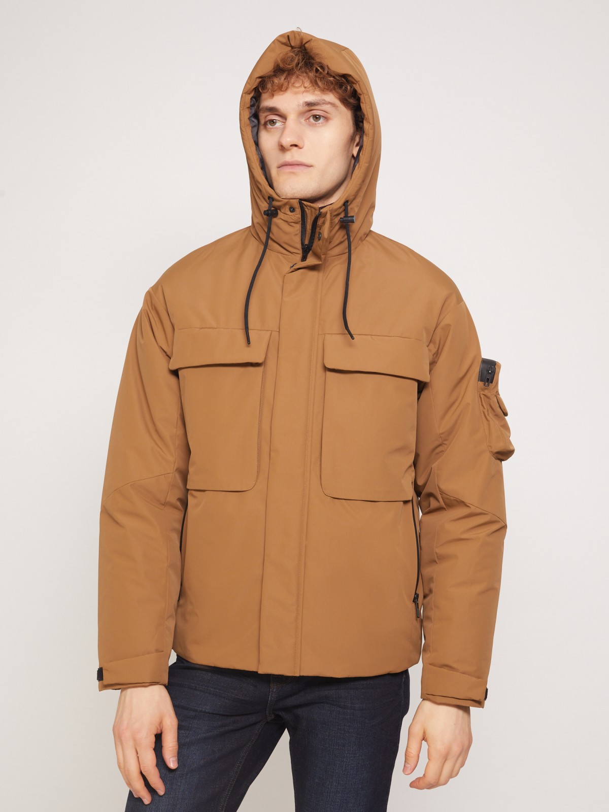 Утеплённая куртка с накладными карманами и капюшоном zolla 011335102244, цвет горчичный, размер S - фото 5